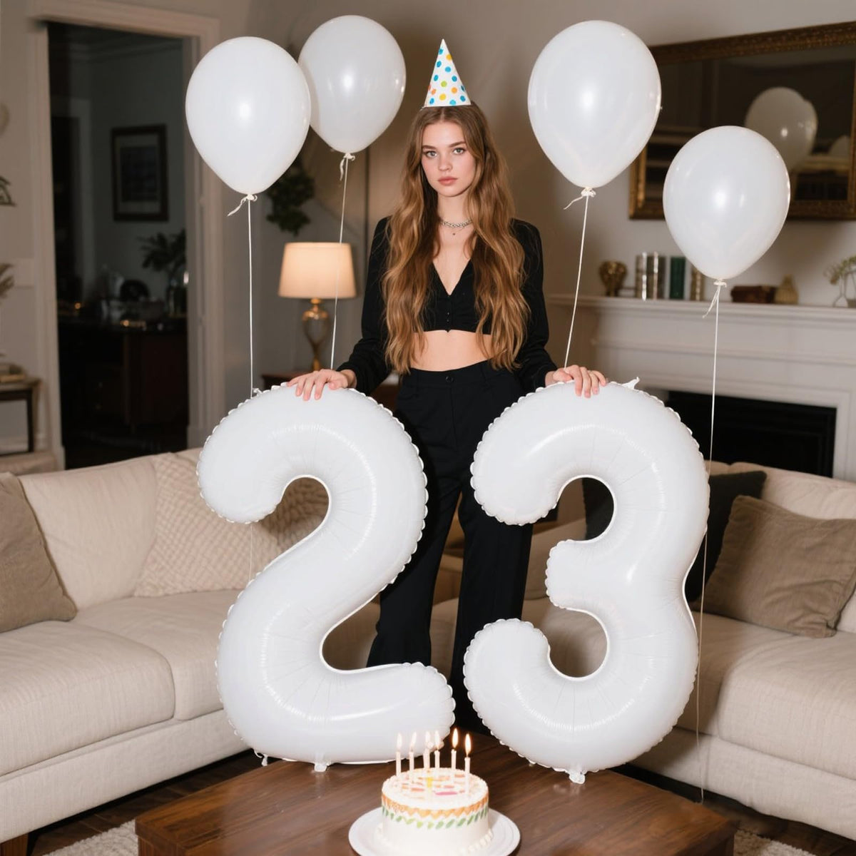 Kelfuoya 40-Inch White Number 23 Balloon – Jumbo Mylar Foil Helium Balloon for Birthday & Anniversary Parties