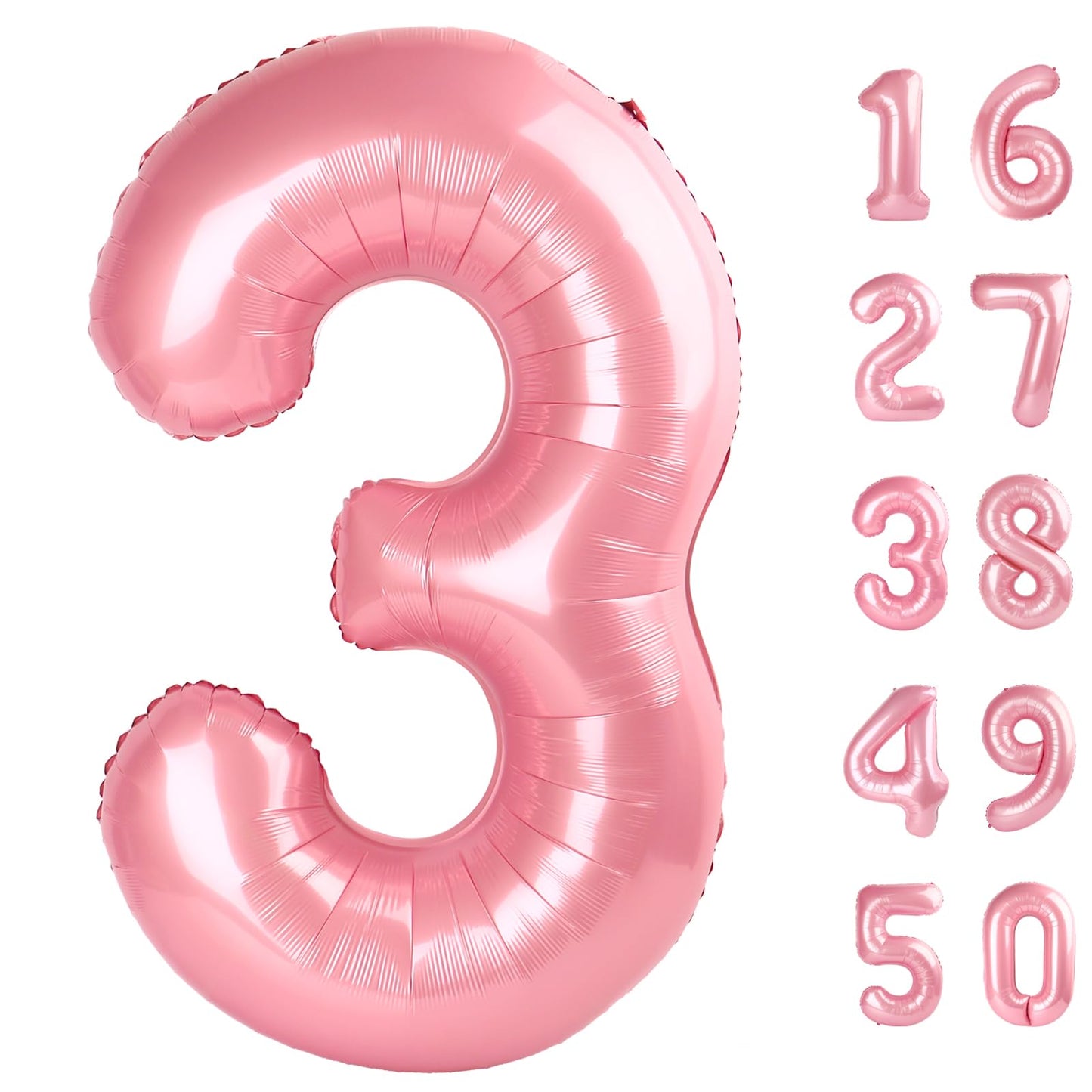 Kelfuoya 40-Inch Pearlescent Pink Number 3 Balloon – Giant Foil Mylar Party Balloon