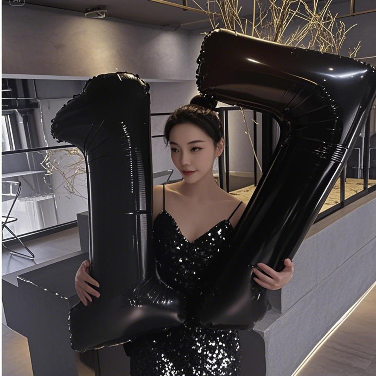 Kelfuoya 40-Inch Black Number 17 Balloon – Jumbo Mylar Foil Balloon for 17th Birthday & Anniversary