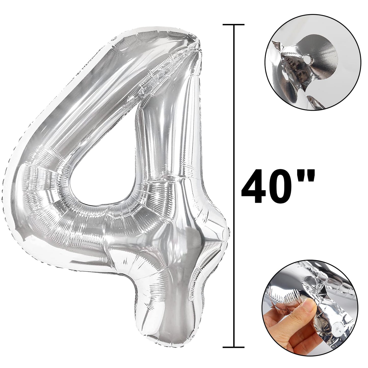 Kelfuoya 40-Inch Silver Number Balloon – 40 Digital Jumbo Mylar Foil Party Decor
