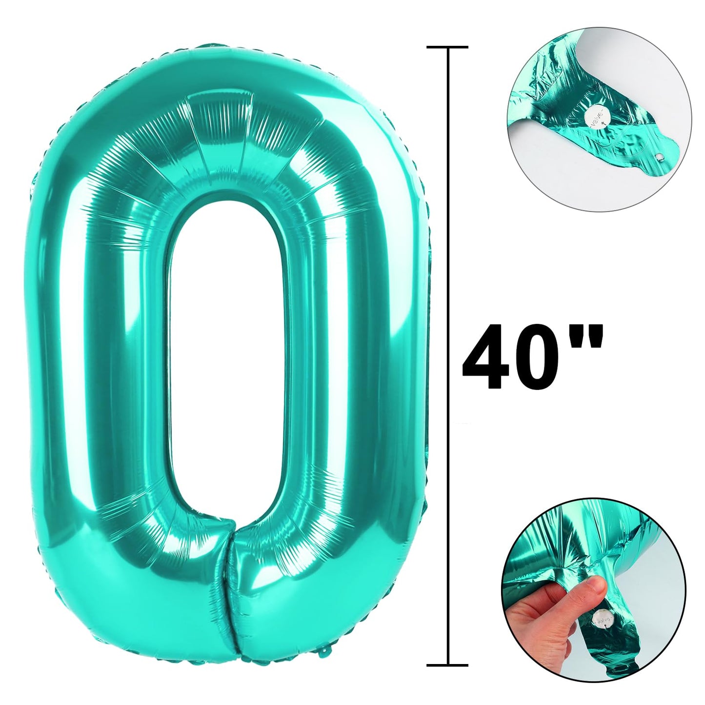 Kelfuoya 40-Inch Teal Blue Number 0 Balloon – Jumbo Mylar Foil Helium Balloon for Birthdays & Anniversaries