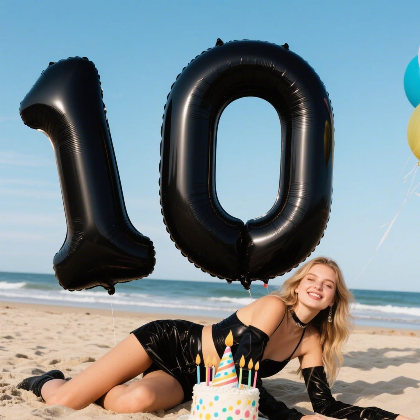 Kelfuoya 40-Inch Black Number 10 Balloon – Jumbo Foil Digital Balloon for 10th Birthday & Anniversary