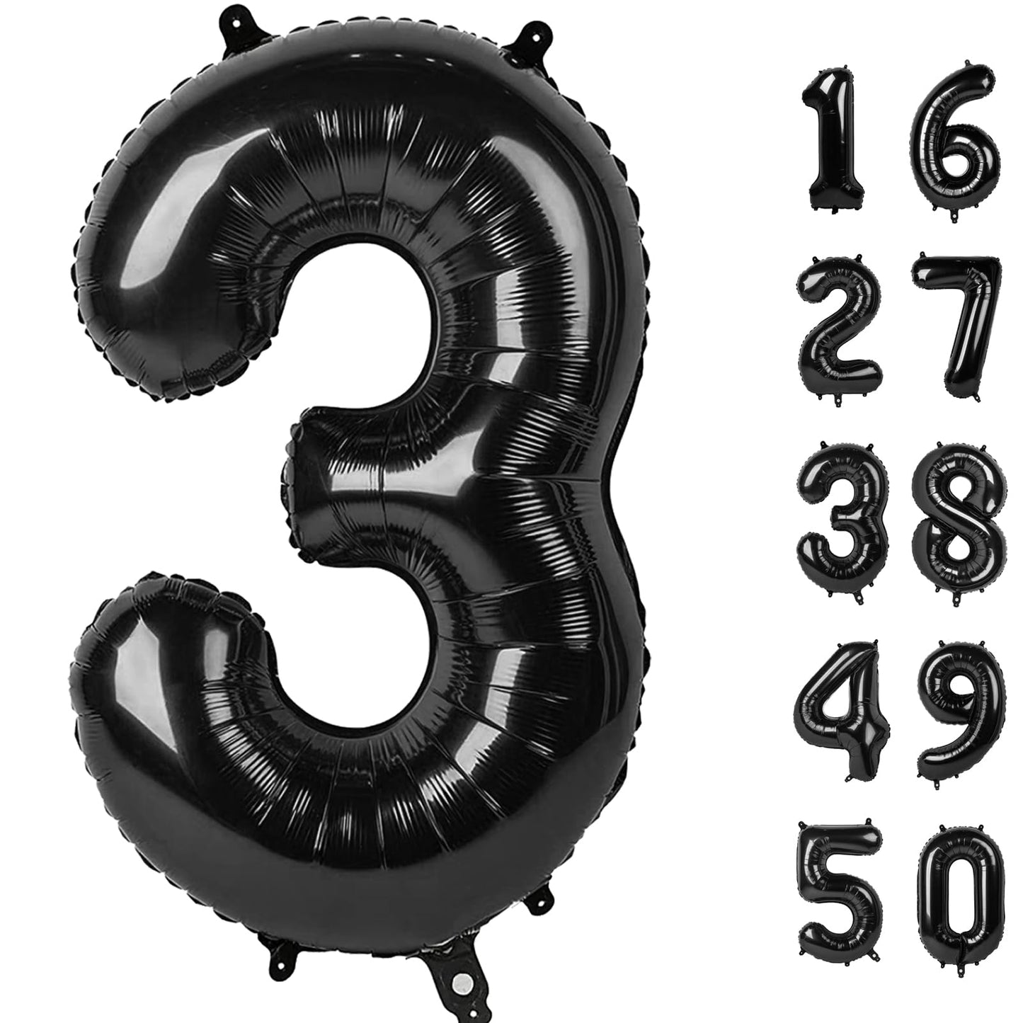 Kelfuoya 40 Inch Black Foil Number 3 Balloon | Large Mylar Birthday & Anniversary Decor