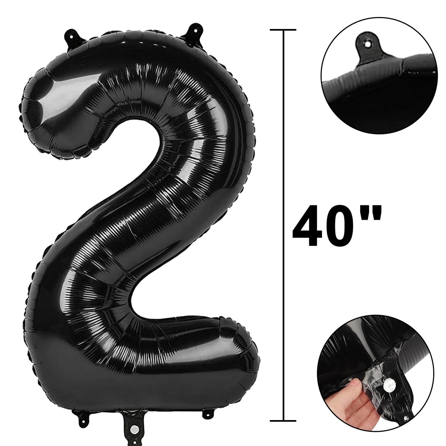 Kelfuoya 40-Inch Black Number 2 Balloon – Jumbo Birthday & Anniversary Party Decor