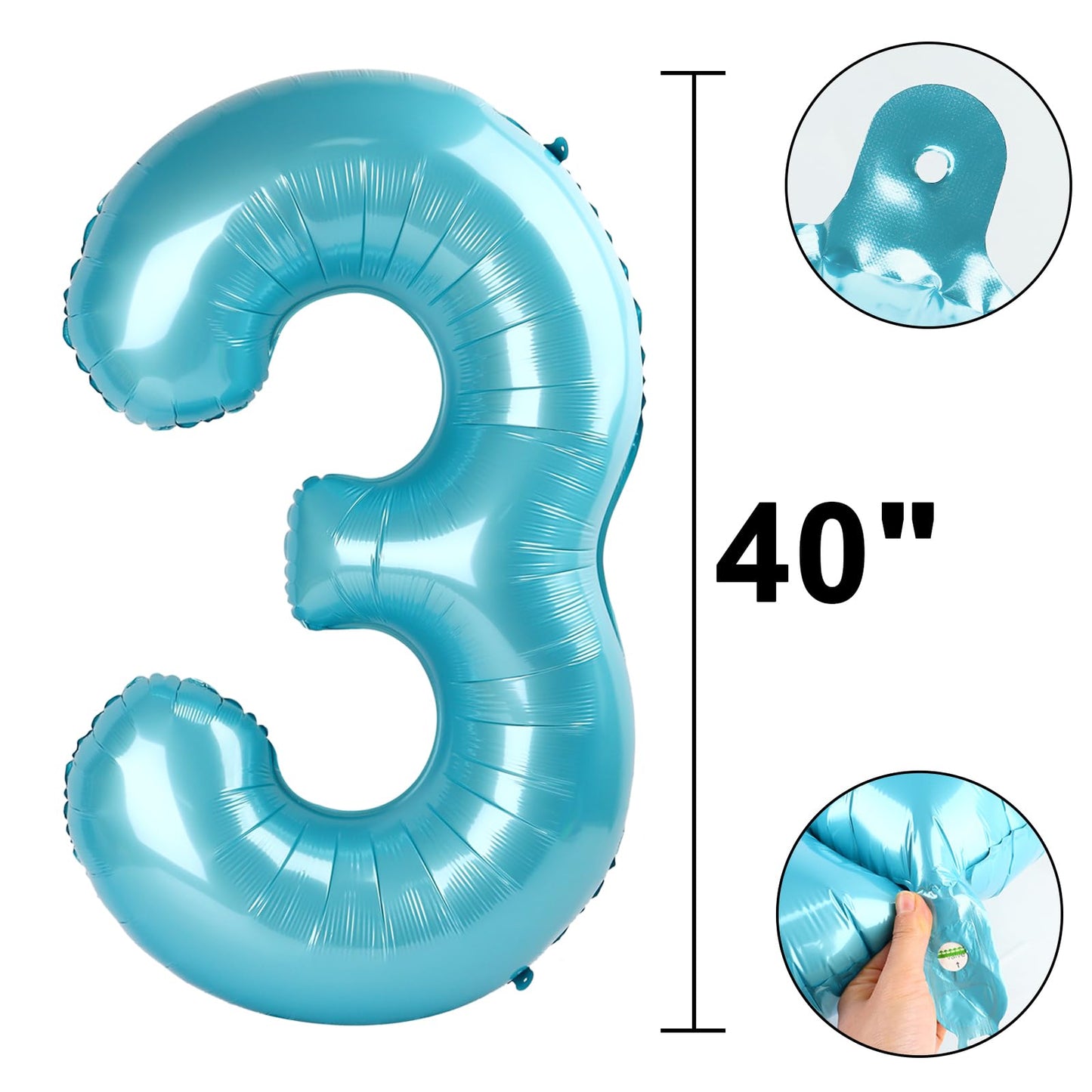 Kelfuoya 40-Inch Blue Number 3 Foil Balloon – Large 3rd Birthday & Anniversary Decor