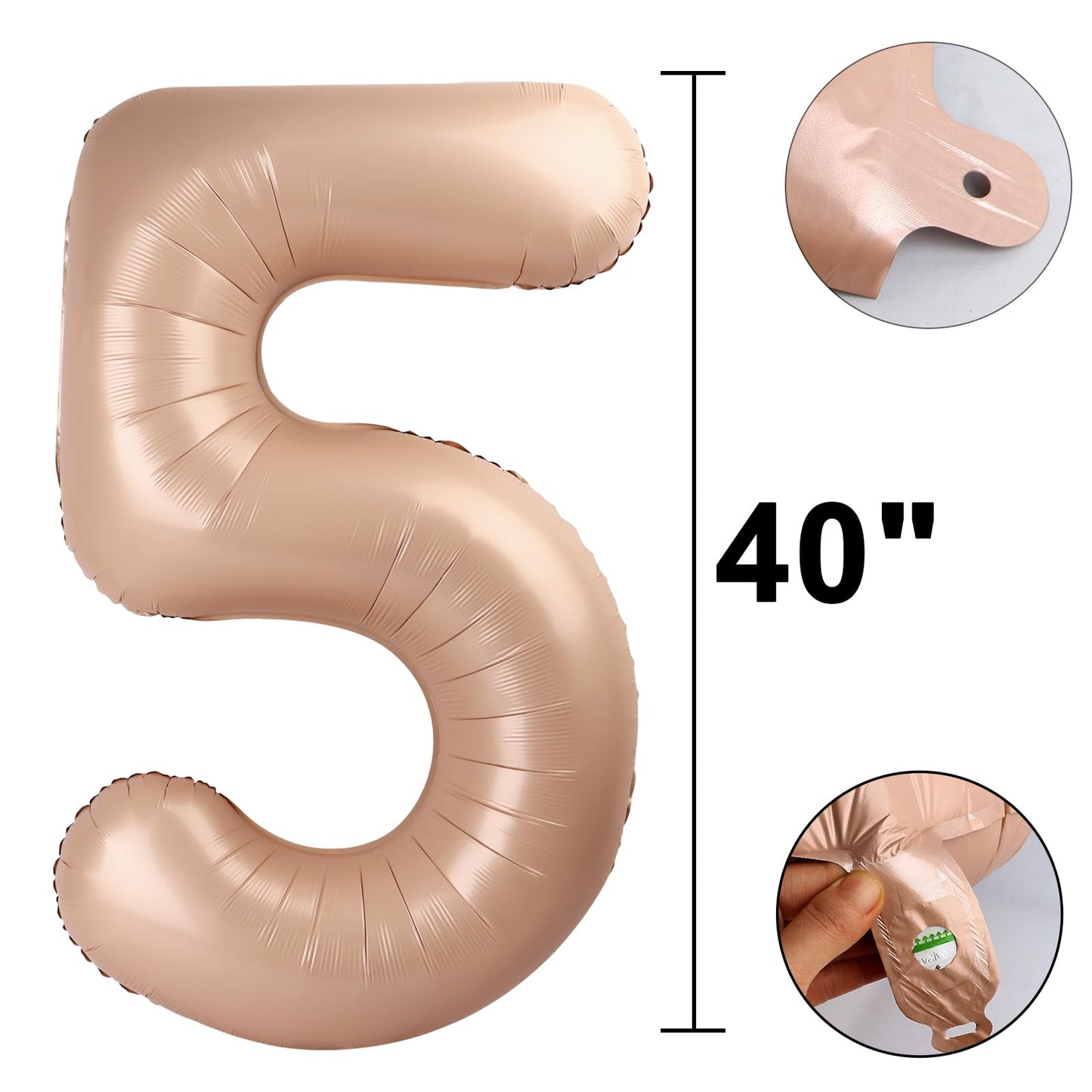Kelfuoya 40-Inch Caramel Number 5 Balloon – Jumbo Mylar Foil Balloon for Birthday & Party Decor