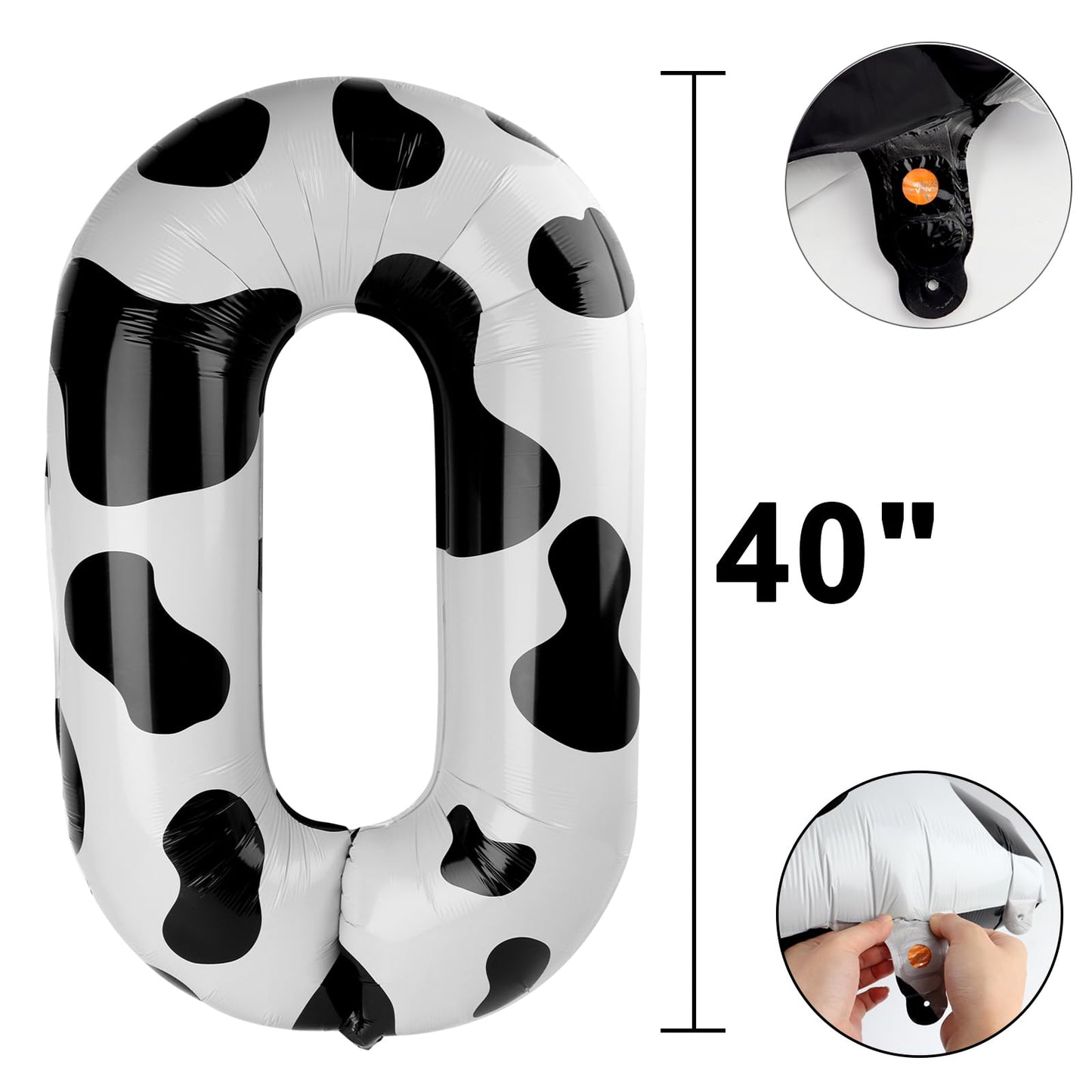 Kelfuoya 40 Inch Cow Print Number 0 Balloon – Jumbo Mylar Foil Balloon for Birthday & Anniversary Parties