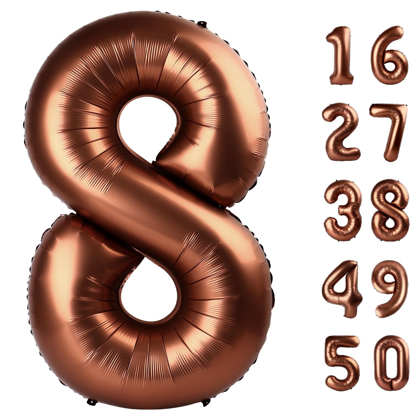 Kelfuoya 40-Inch Dark Brown Foil Number 8 Balloon – Premium Birthday & Event Decor