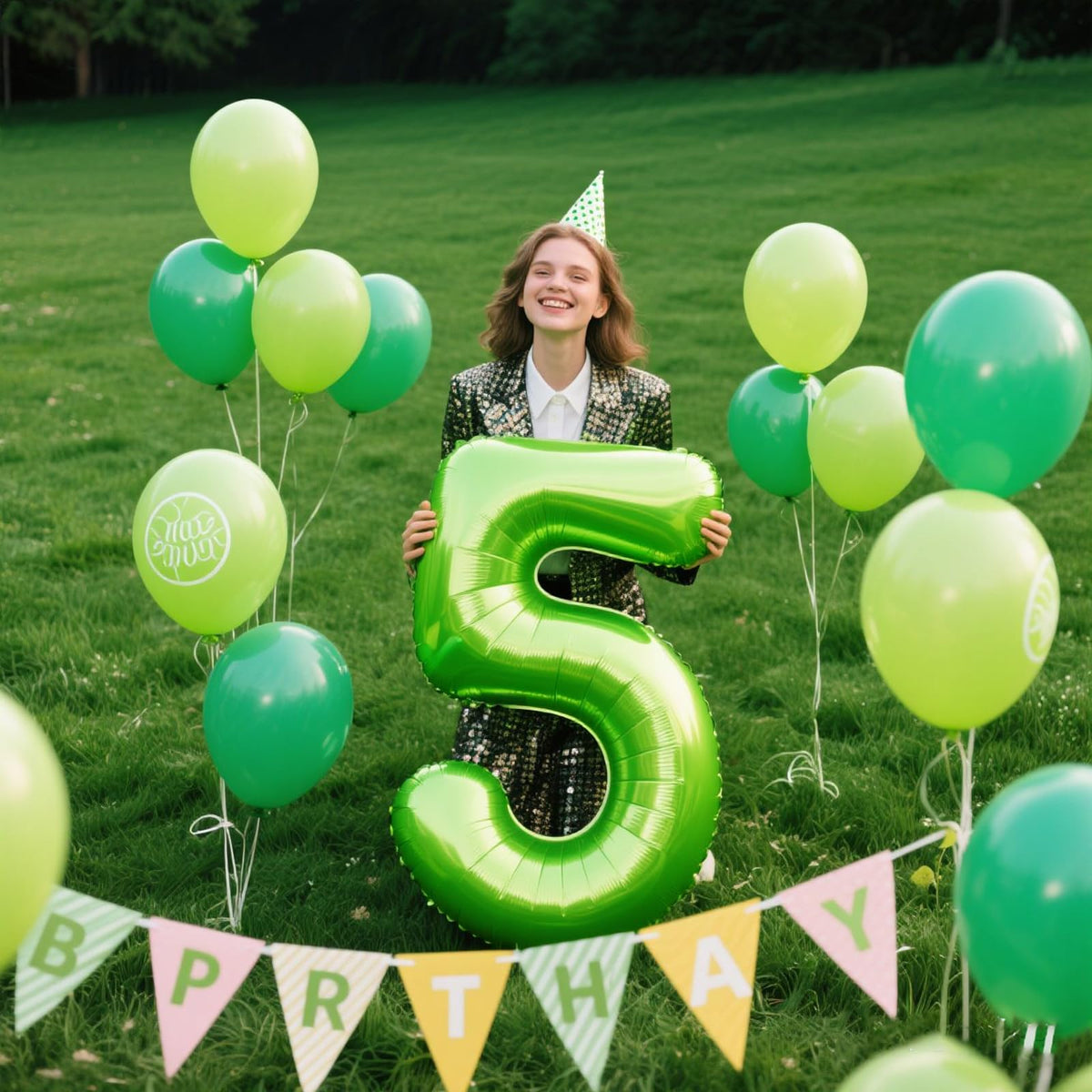Kelfuoya 40 Inch Light Green Number 5 Balloon – Jumbo Mylar Foil Balloon for Birthdays and Party Decor