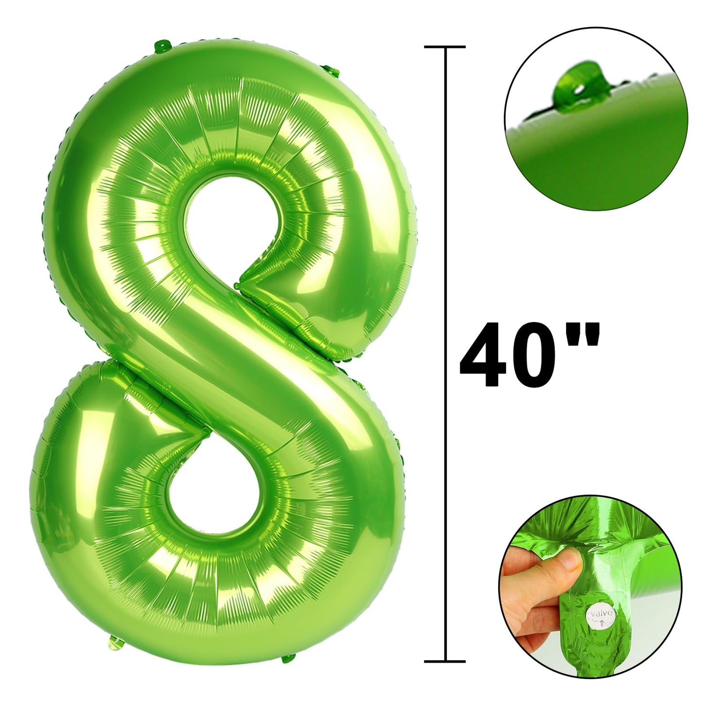 Kelfuoya 40-Inch Giant Light Green Foil Number 8 Balloon for Birthdays & Milestones
