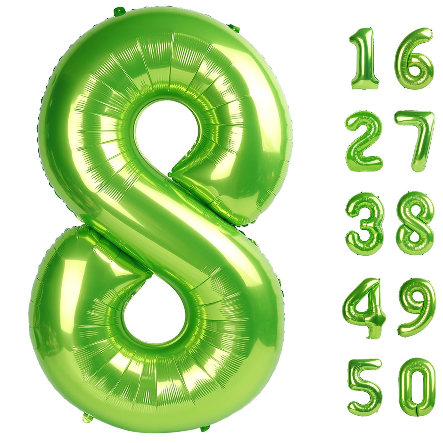 Kelfuoya 40-Inch Giant Light Green Foil Number 8 Balloon for Birthdays & Milestones