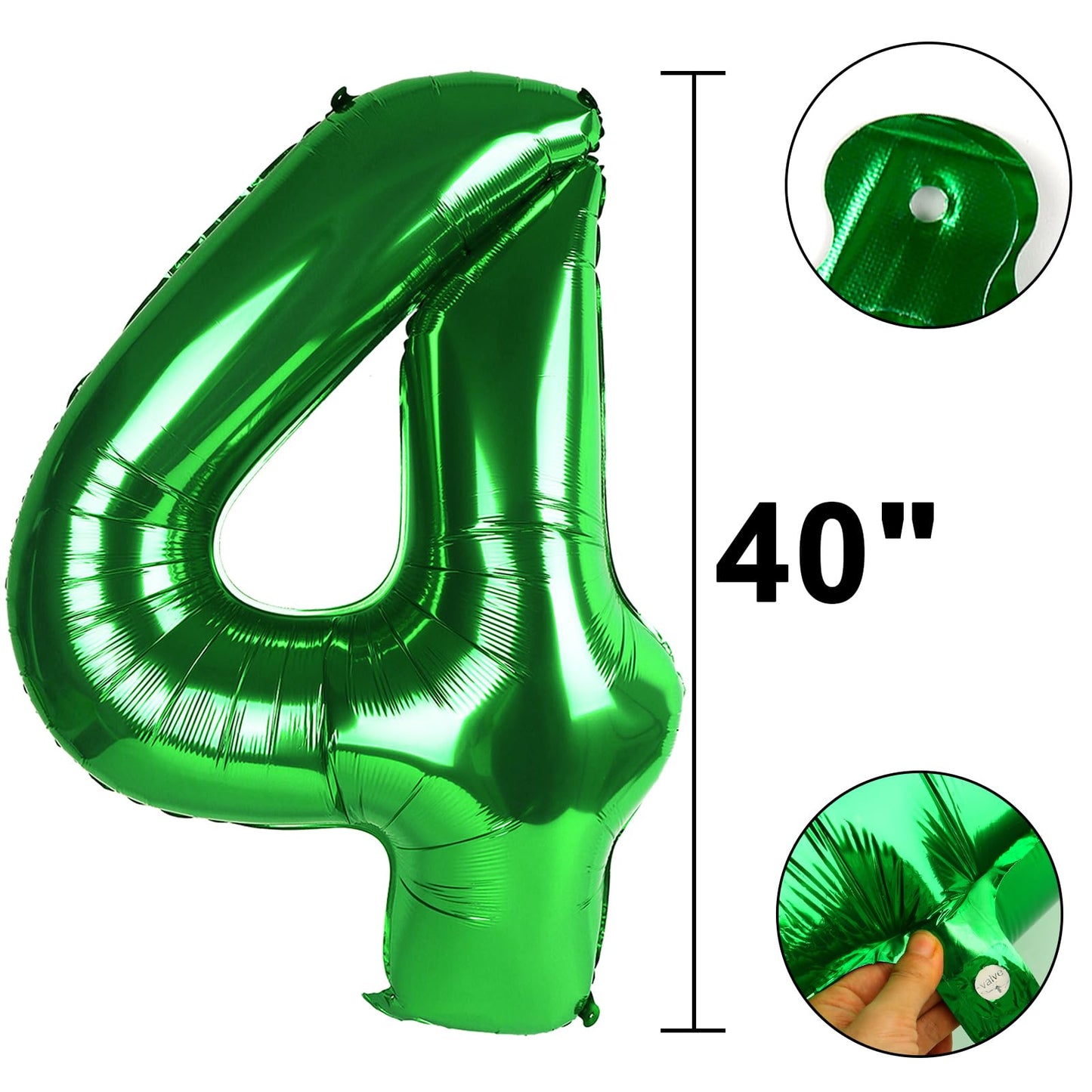 Kelfuoya 40 Inch Green 4-Number Balloon | Giant Foil Mylar Digital Balloon for Birthdays & Anniversaries