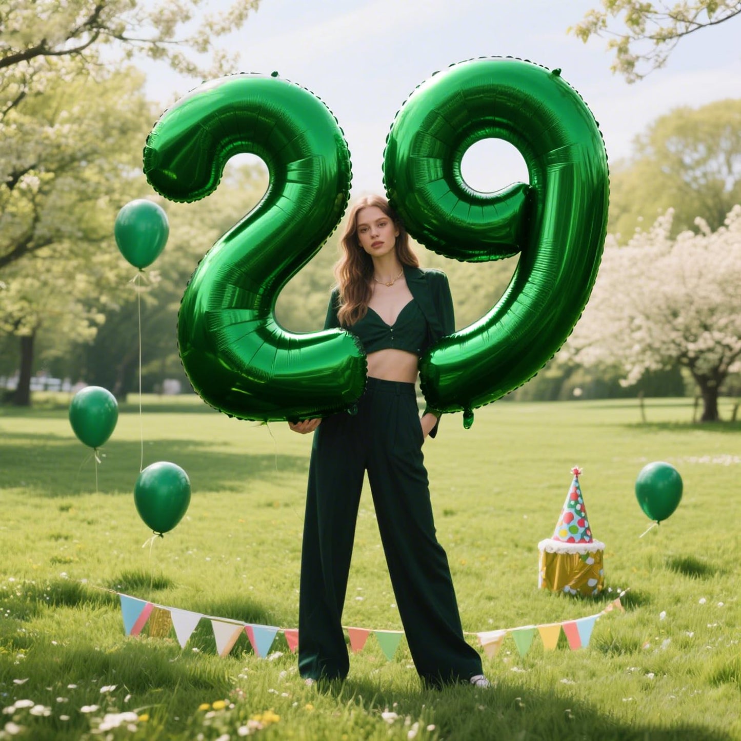 Kelfuoya 40-Inch Green Number 29 Balloon – Jumbo Mylar Backdrop for Parties