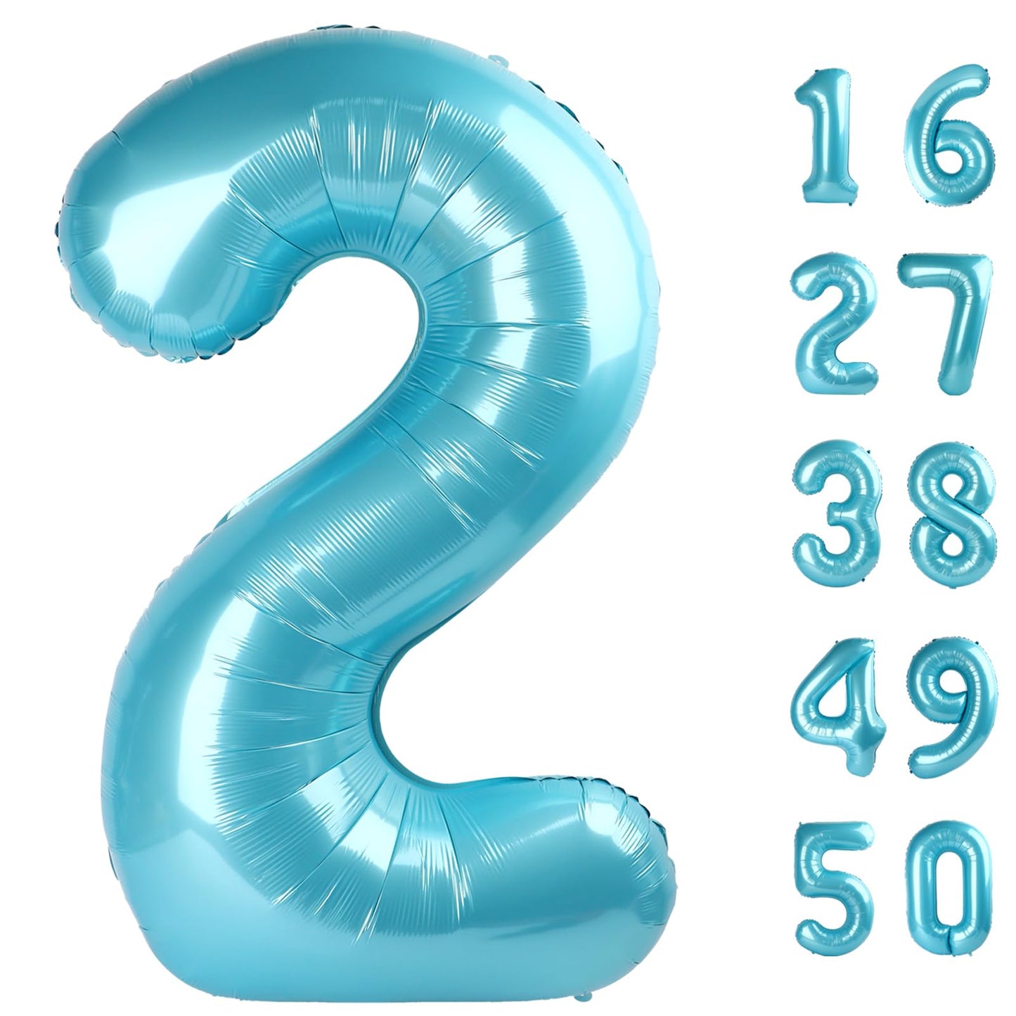 Kelfuoya 40-Inch Light Blue Number 2 Balloon – Birthday, Baby Shower, Photo Backdrop Decor