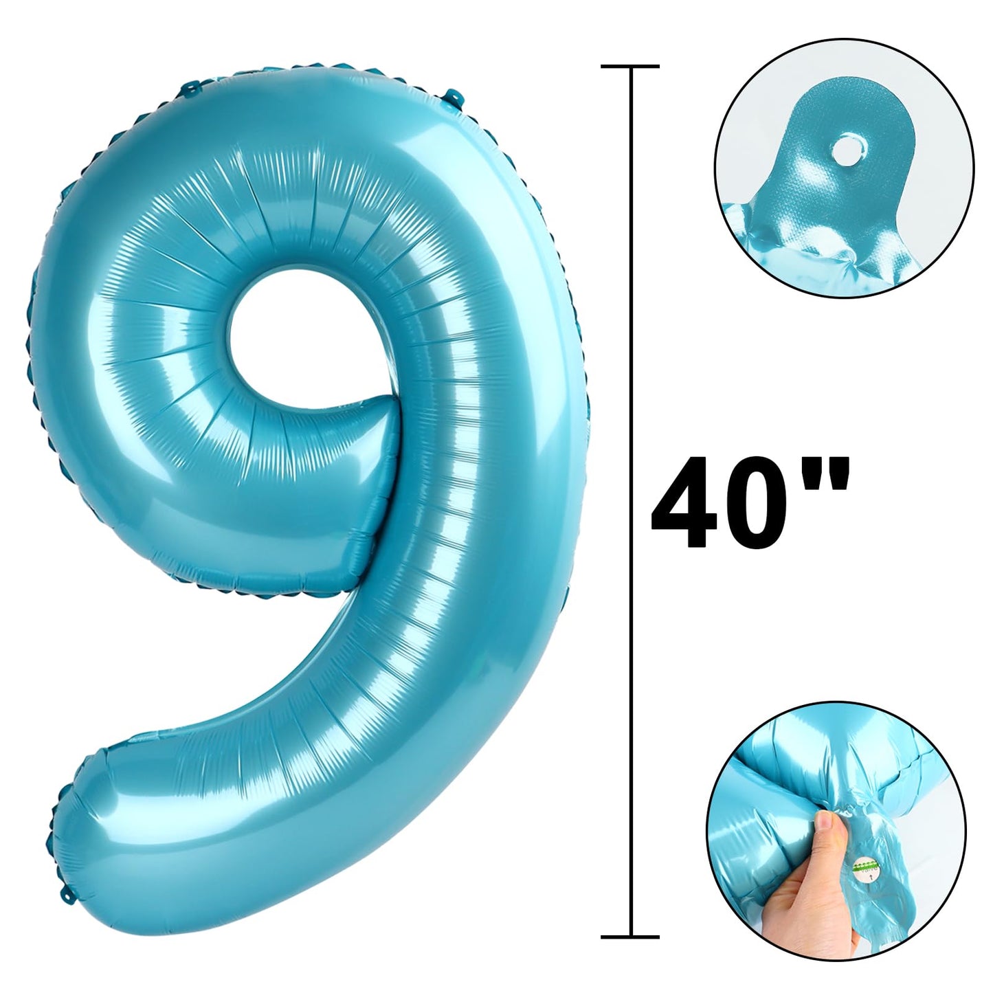 Kelfuoya 40 Inch Light Blue Number 9 Foil Balloon – Jumbo 9 Balloon for Birthdays, Anniversaries & Graduations