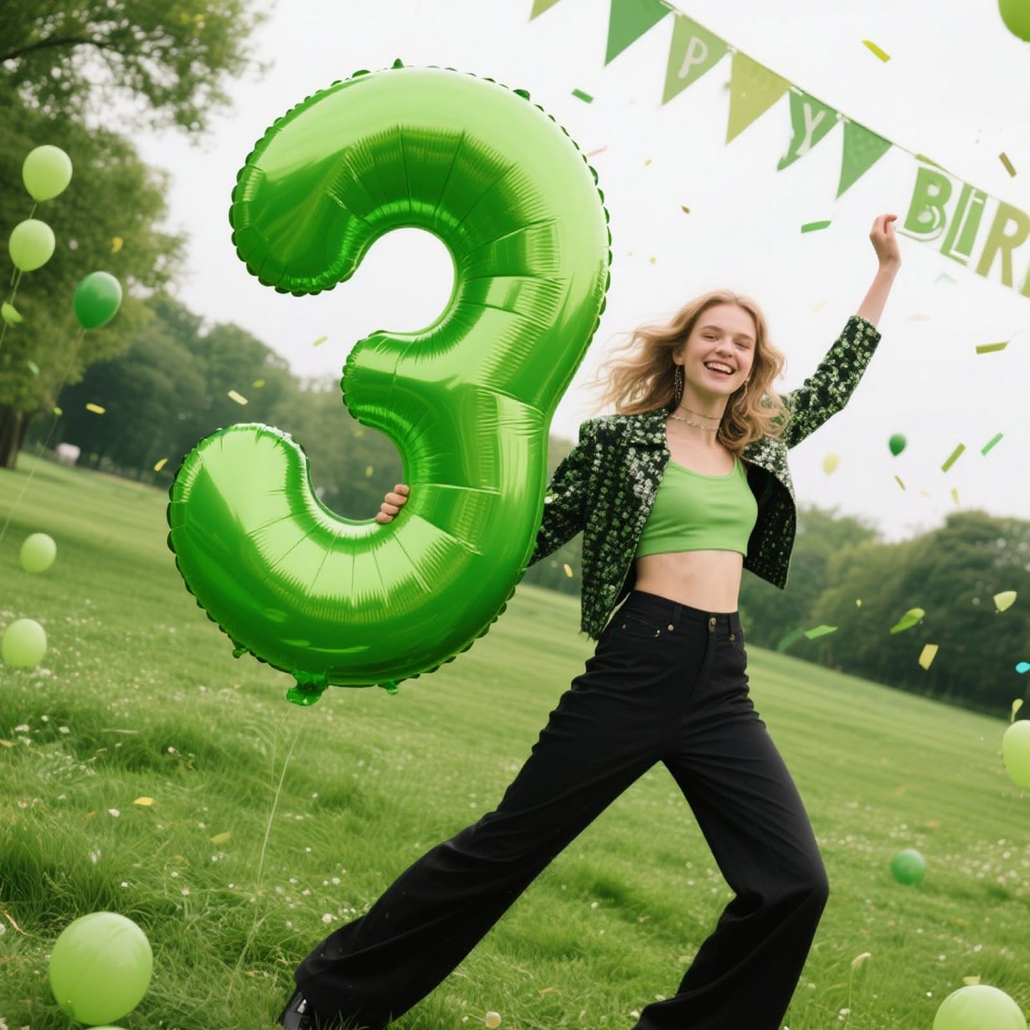 Kelfuoya 40 Inch Light Green Number 3 Balloon – Jumbo Foil Mylar Balloon for Birthday, Anniversary & Events