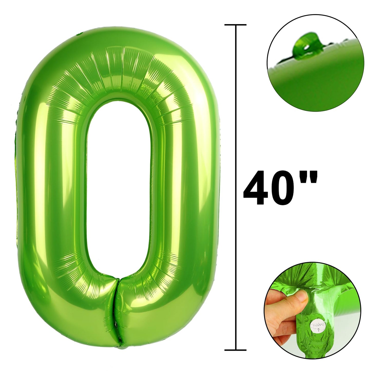 Kelfuoya 40 Inch Light Green Number 0 Balloon – Jumbo Mylar Foil Helium Balloon for Birthdays