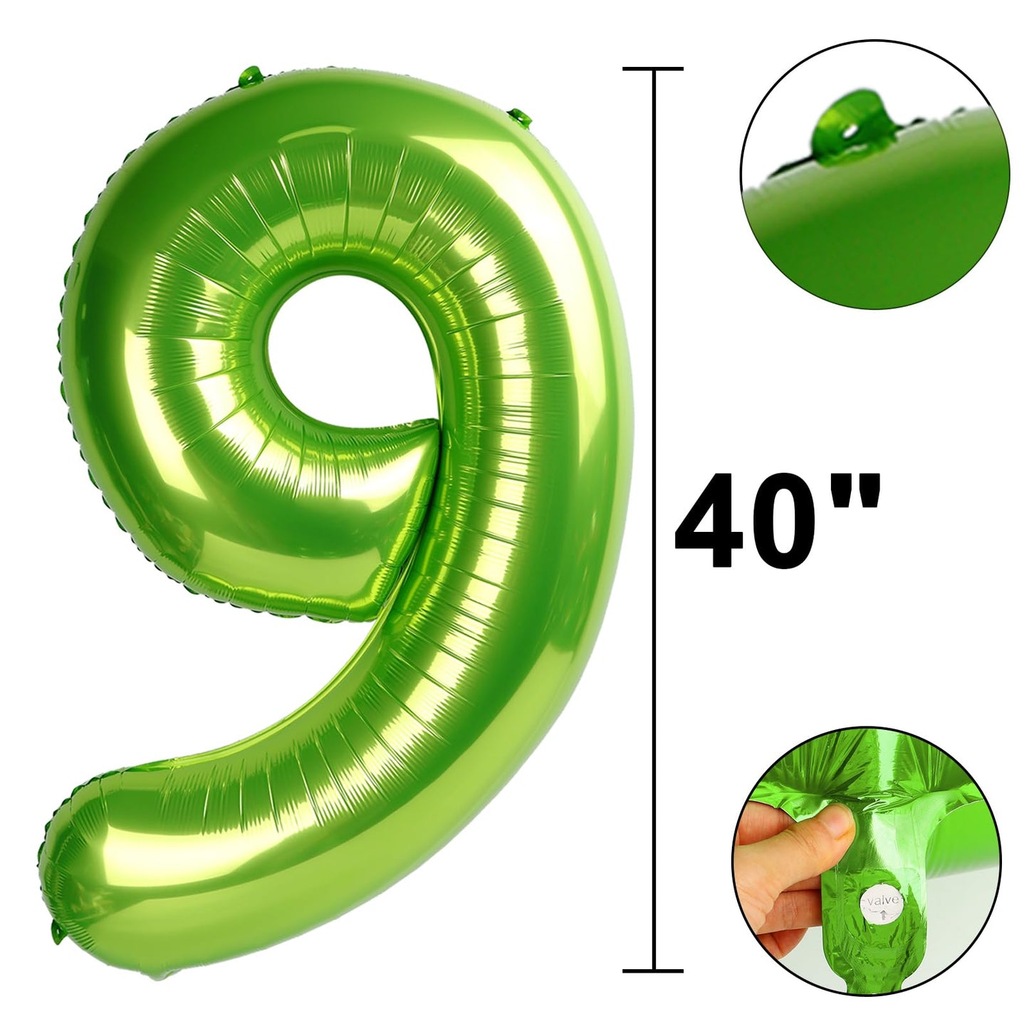 Kelfuoya 40-Inch Light Green Number 9 Balloon – Jumbo Mylar Foil Party Balloon