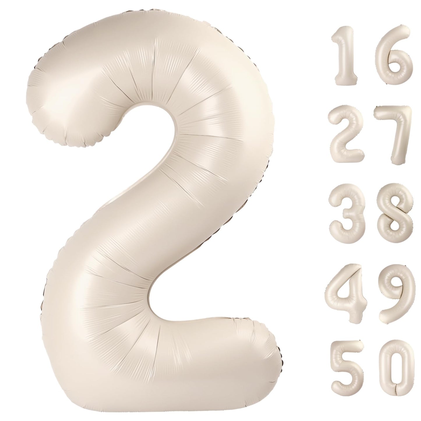 Kelfuoya 40 Inch Milk White Number 2 Balloon – Giant Cream Foil Mylar Balloon for 12th Birthday, Weddings & Events