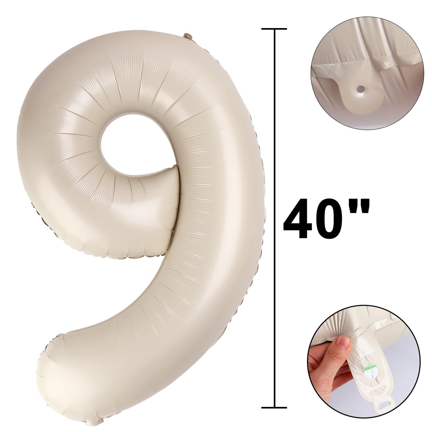 Kelfuoya 40-Inch Milk White Number 9 Foil Balloon – Jumbo Mylar Birthday & Anniversary Decoration