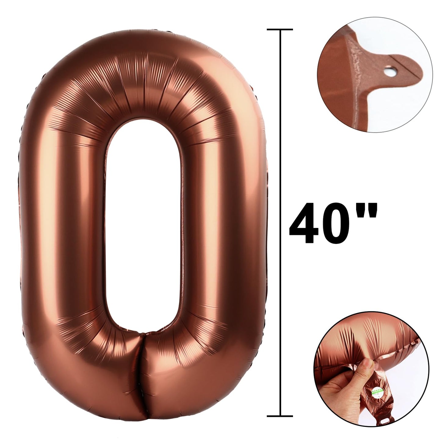 Kelfuoya 40-Inch Dark Brown Number 0 Balloon | Foil Mylar Birthday & Anniversary Decor