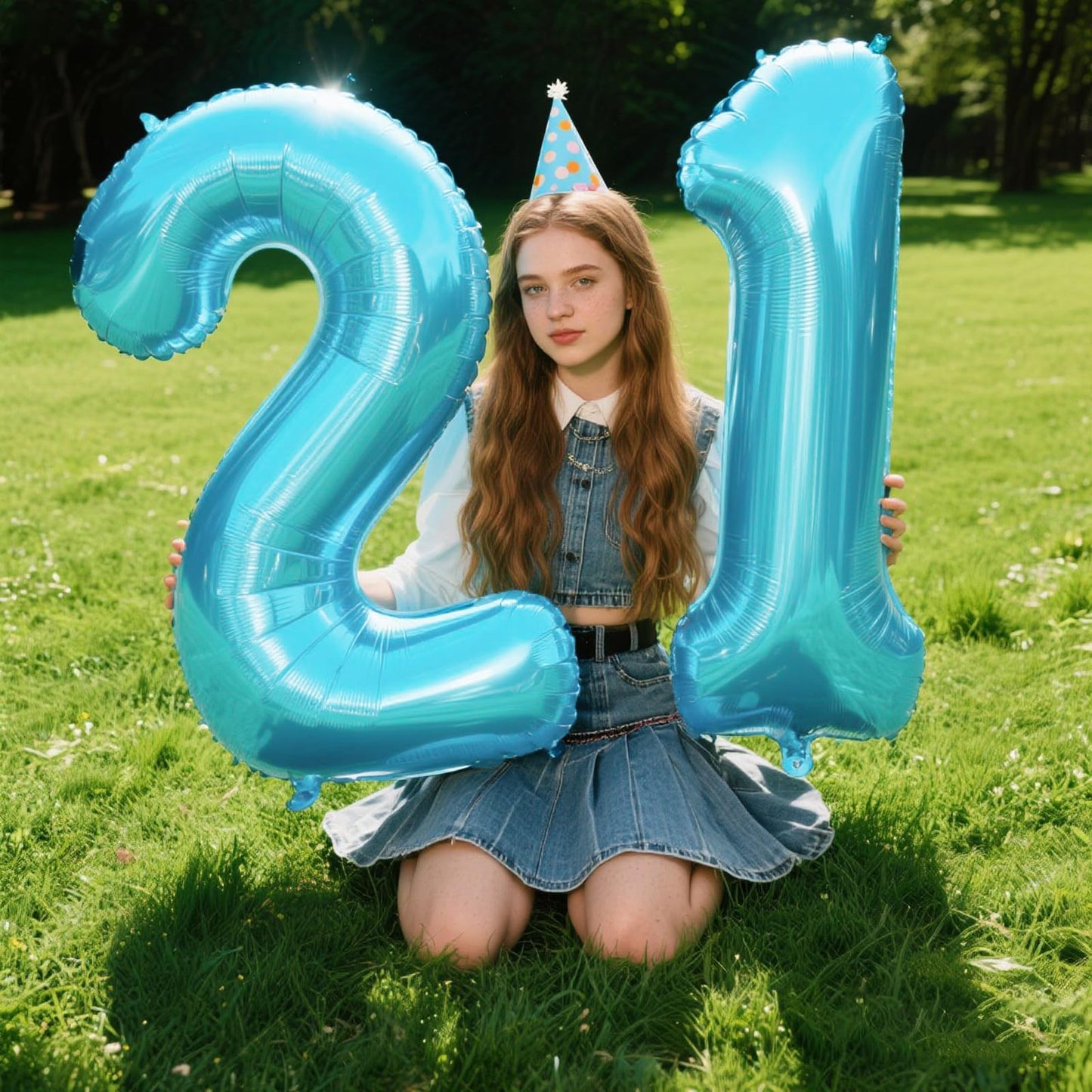Kelfuoya 40-Inch Light Blue Number 21 Balloon | Jumbo Mylar Digital Balloon for Birthdays & Anniversaries