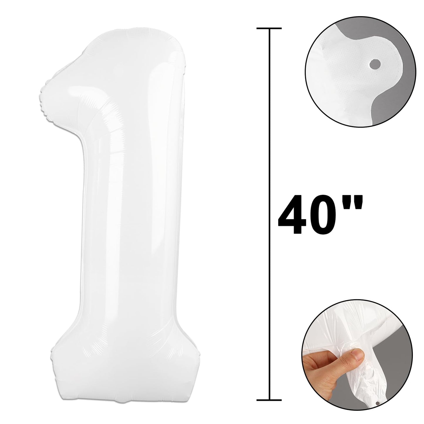Kelfuoya 40 Inch White Number Balloon – Ideal 1st Birthday Party Decor