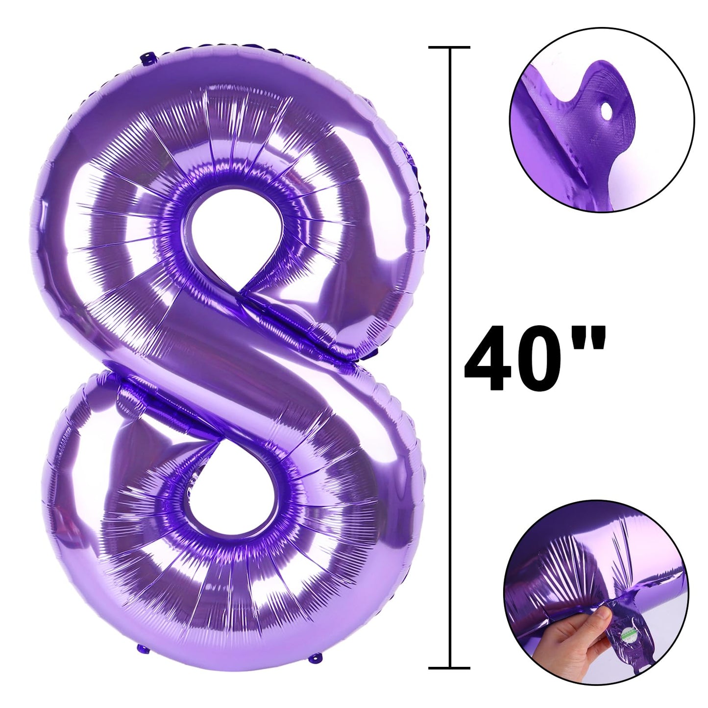 Kelfuoya 40-Inch Purple Number 8 Foil Balloon – Giant Mylar Helium Balloon for Birthdays & Anniversaries