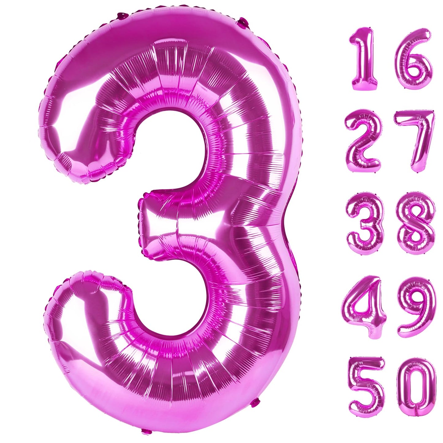 Kelfuoya 40-Inch Rose Purple Number 3 Balloon | Jumbo Mylar Balloon for Birthdays & Anniversaries