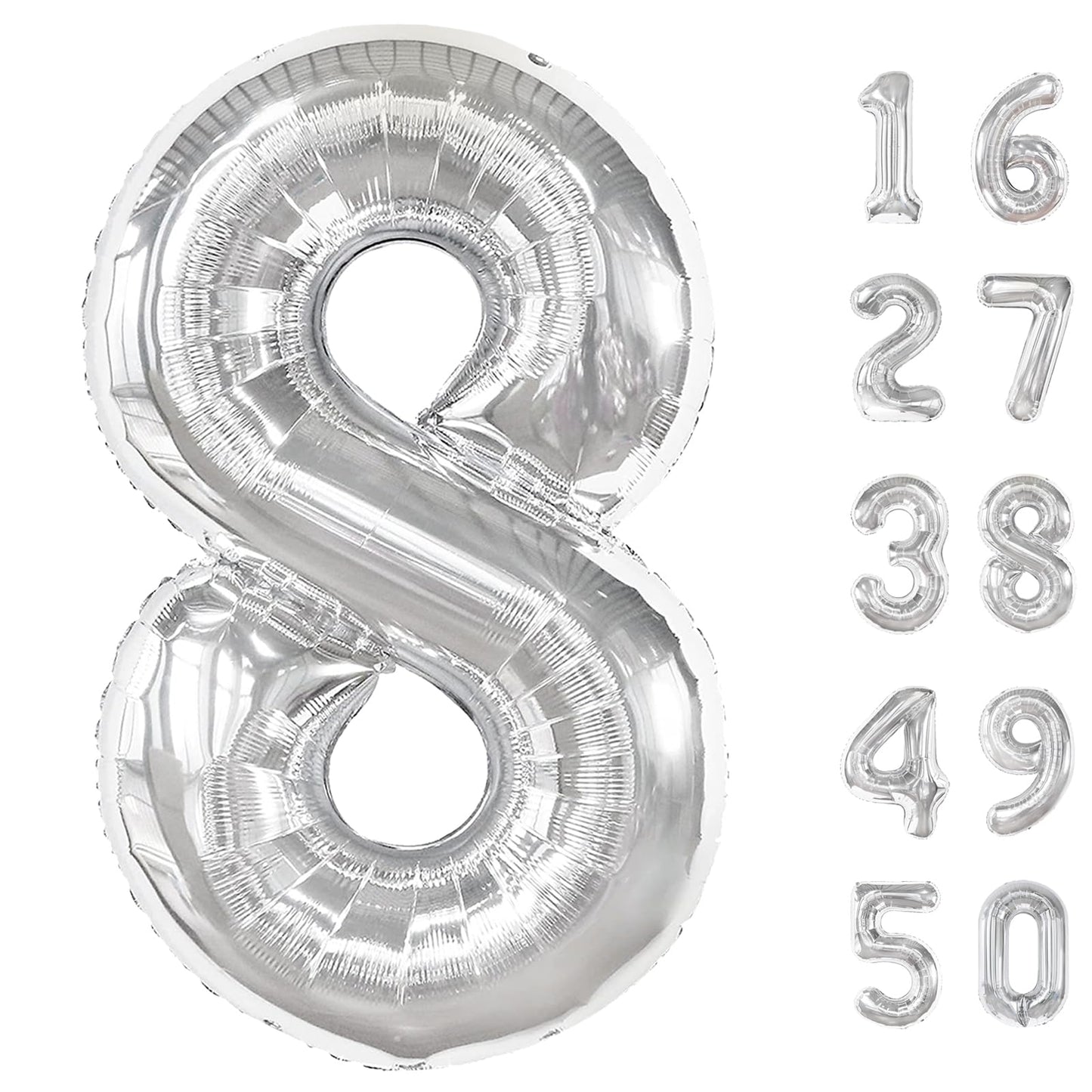 Kelfuoya 40 Inch Silver 8 Number Balloon – Jumbo Mylar Foil Balloons for Birthdays & Anniversaries