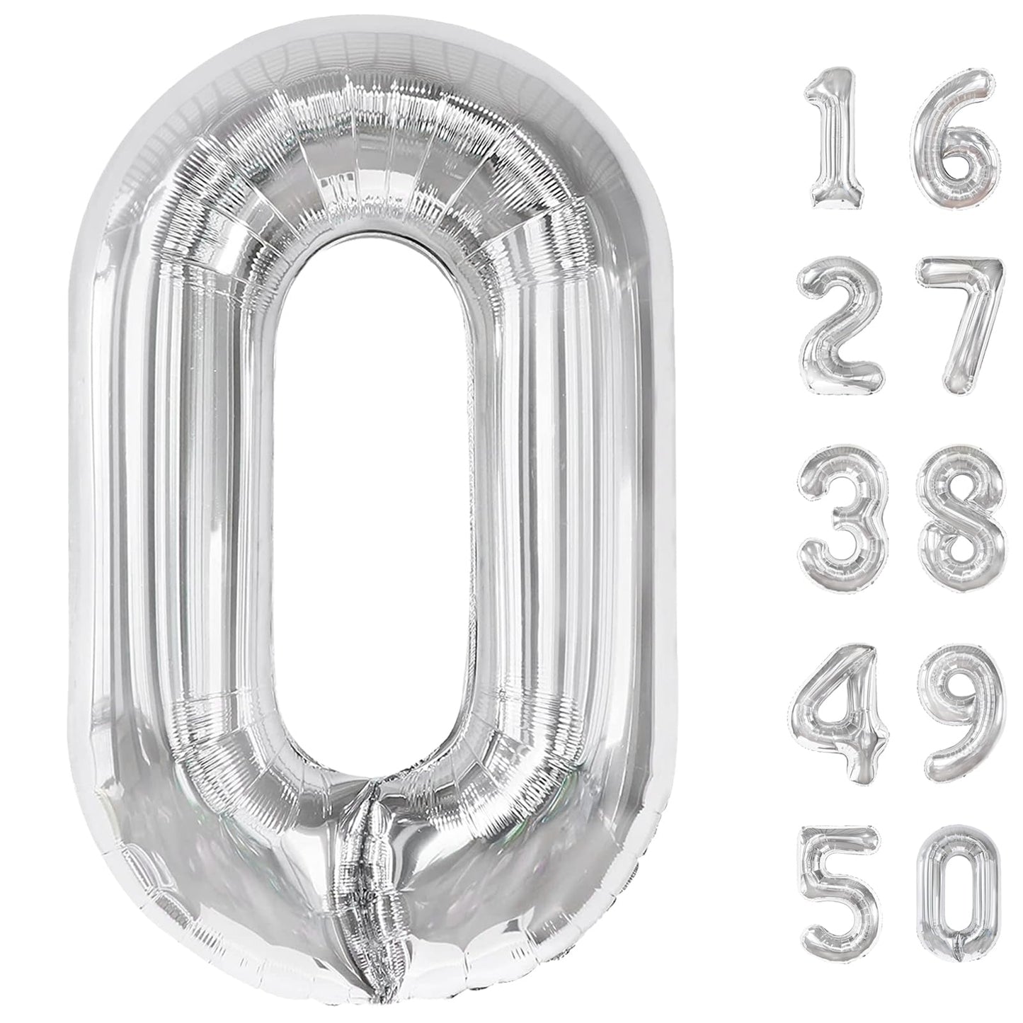 Kelfuoya 40-Inch Silver Foil Number 0 Balloon – Jumbo Digital Birthday & Anniversary Balloons
