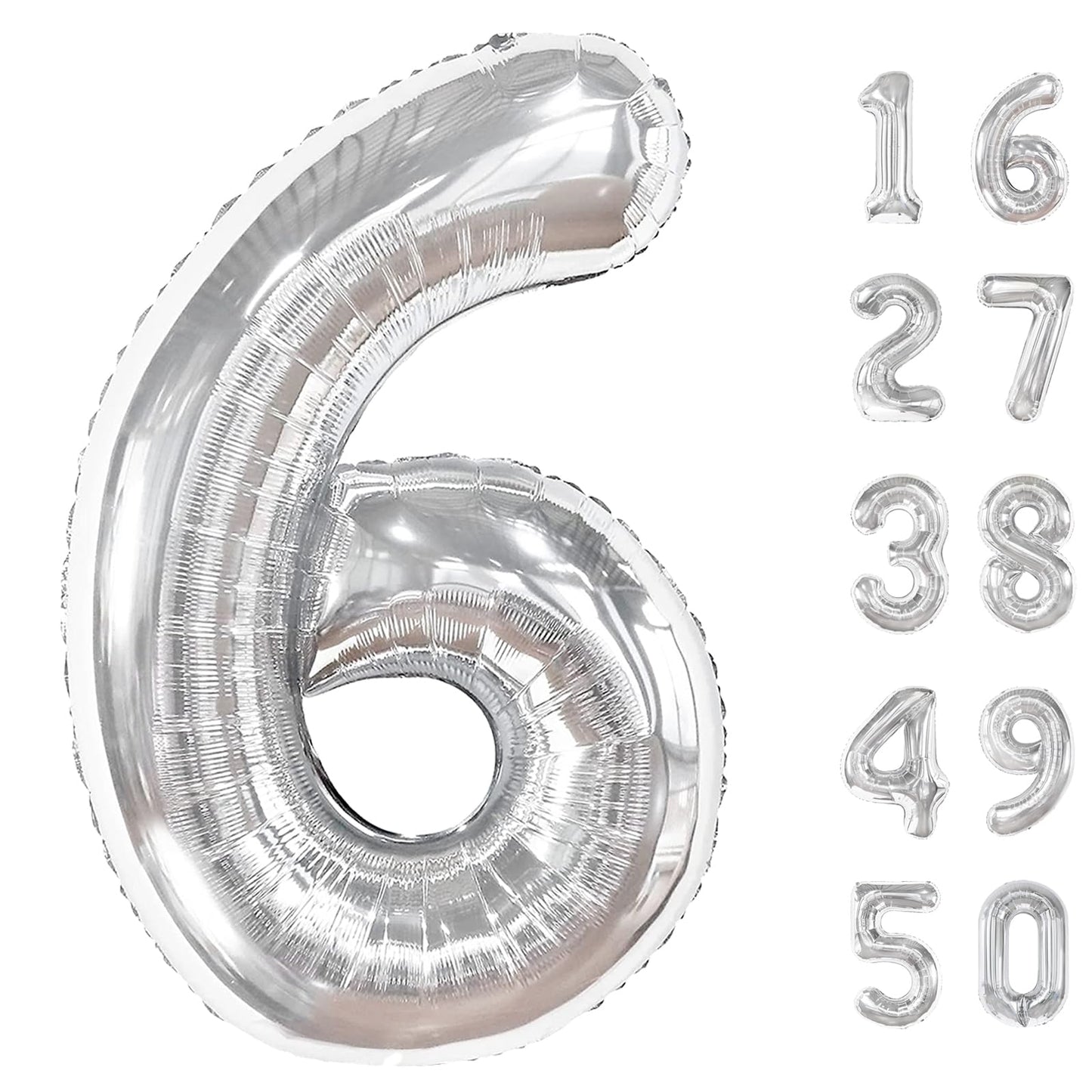 Kelfuoya 40-Inch Silver Number 6 Balloon — Giant 6 Foil Mylar Balloon for Birthday & Anniversary Decorations