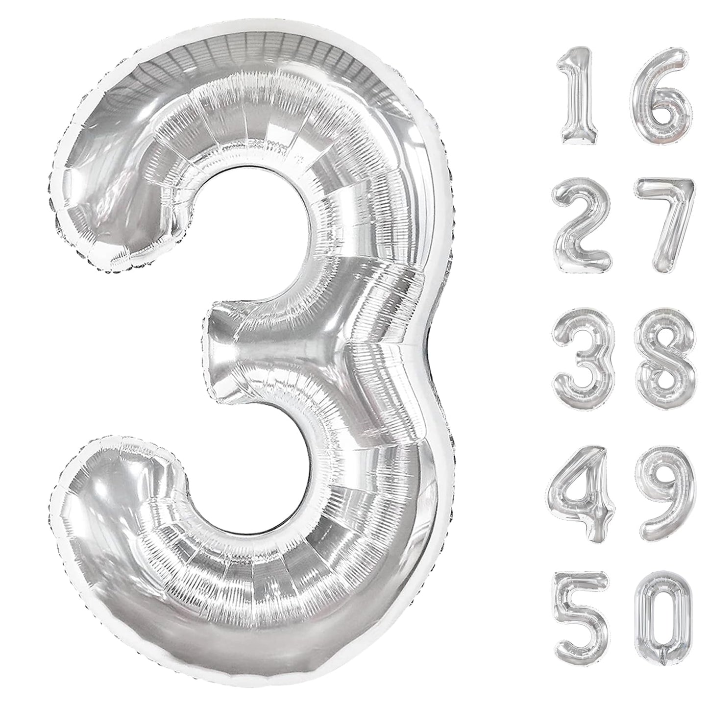 Kelfuoya 40-Inch Silver Number Balloon 3 — Birthday & Anniversary Party Decor