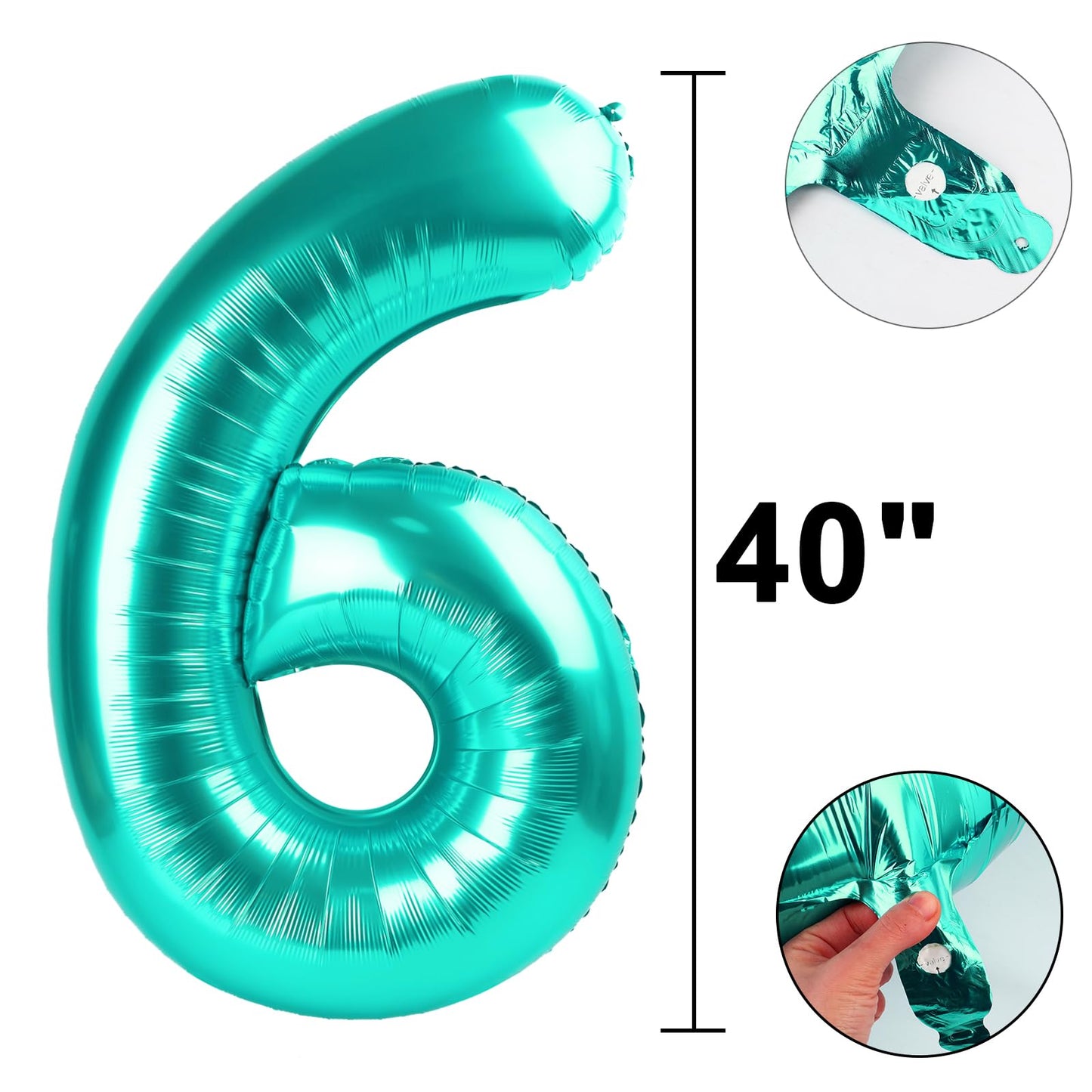 Kelfuoya 40-Inch Teal Number 6 Foil Balloon – Jumbo Mylar Birthday & Anniversary Decor