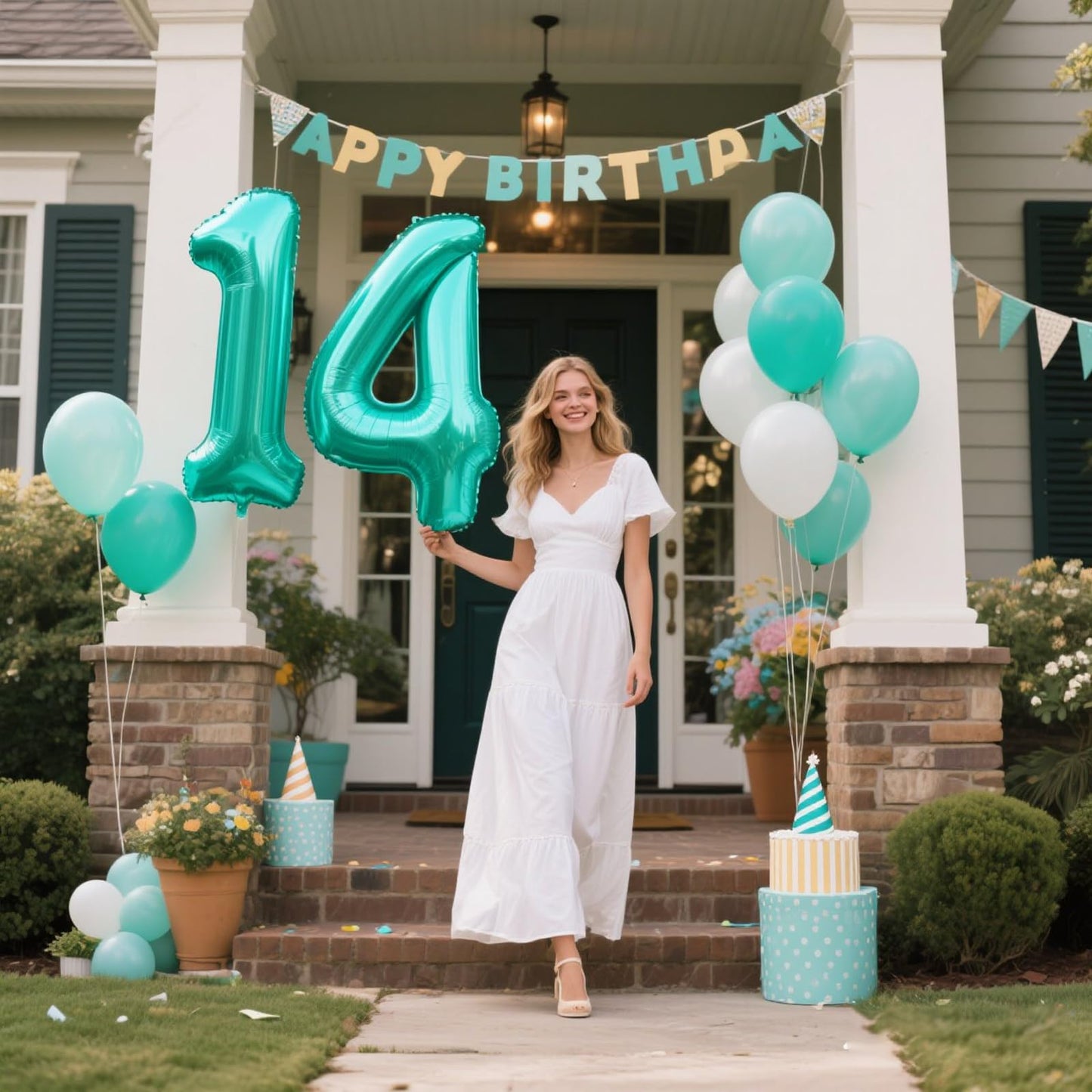 Kelfuoya 40 Inch Teal 4 Balloon – Giant Foil Number Balloon for 14th & 24th Birthdays and Anniversaries
