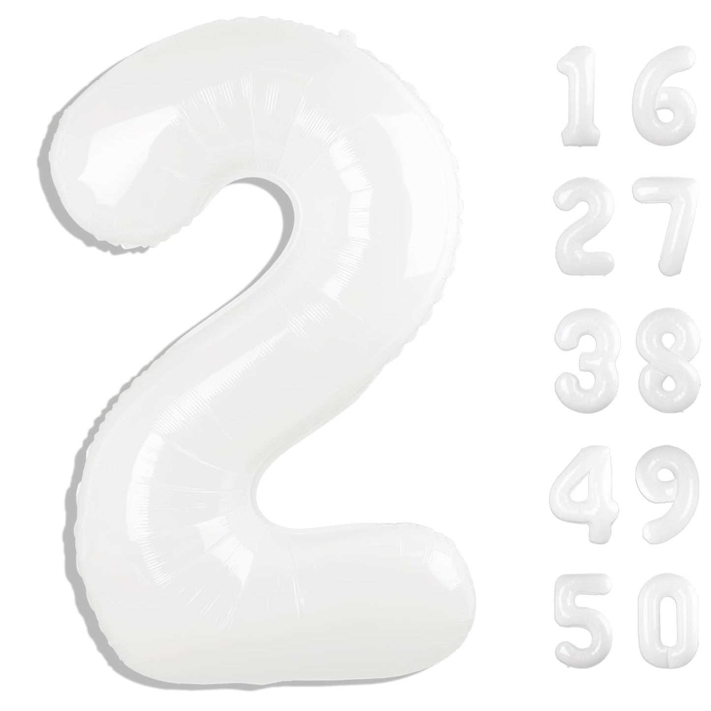 Kelfuoya 40-Inch White Number 2 Foil Balloon – Large Party Decor for Birthdays & Anniversaries