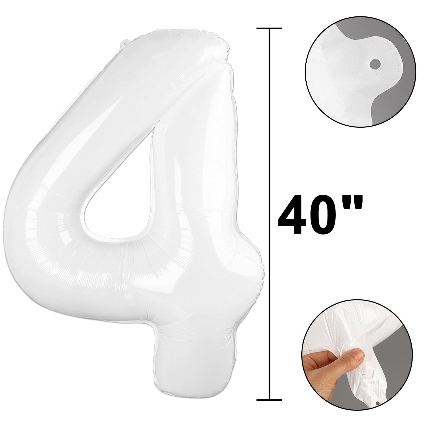 Kelfuoya 40 Inch White Number 4 Balloon – Giant Mylar Foil Birthday and Anniversary Decor