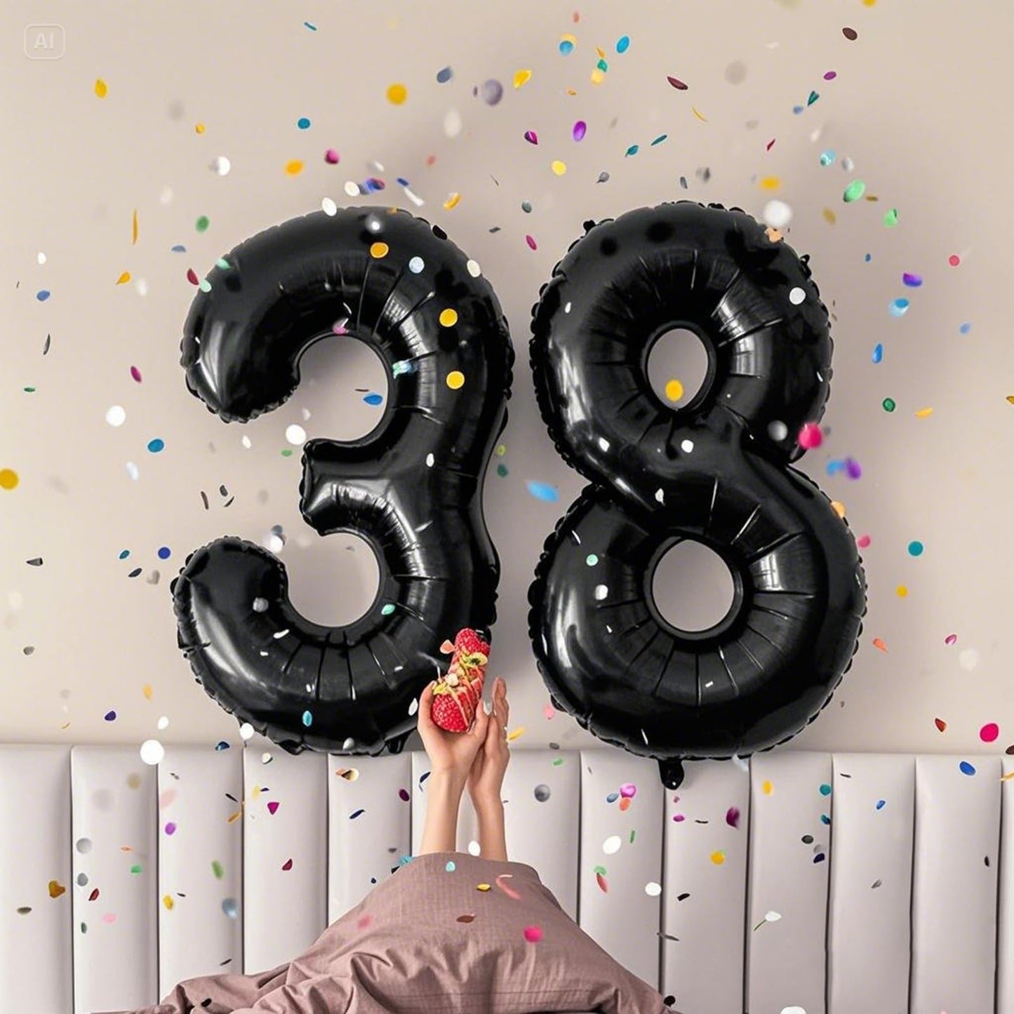 Kelfuoya 40-Inch Black Number 38 Digital Balloon – Gold Mylar Birthday & Anniversary Decor