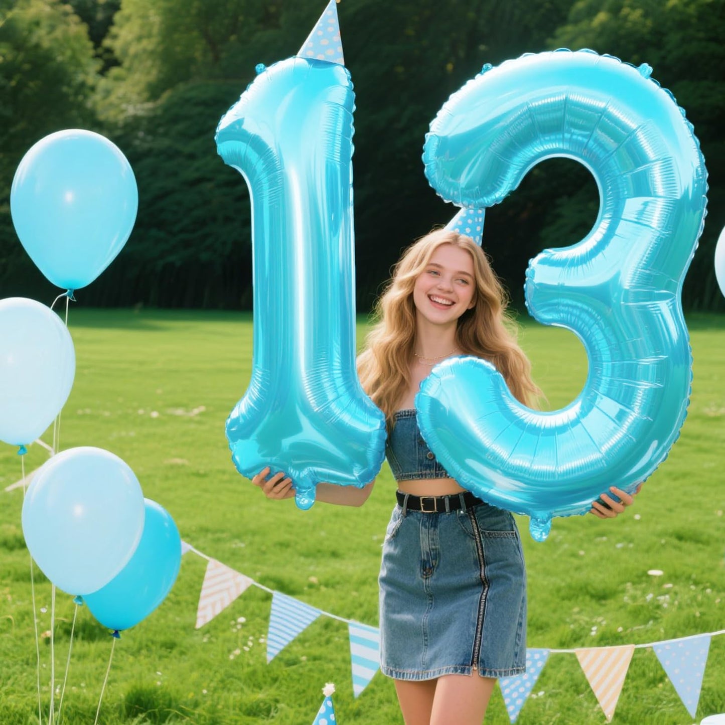 Kelfuoya 40inch Light Blue Number 13 Balloon – Jumbo Mylar Foil Helium Party Balloon