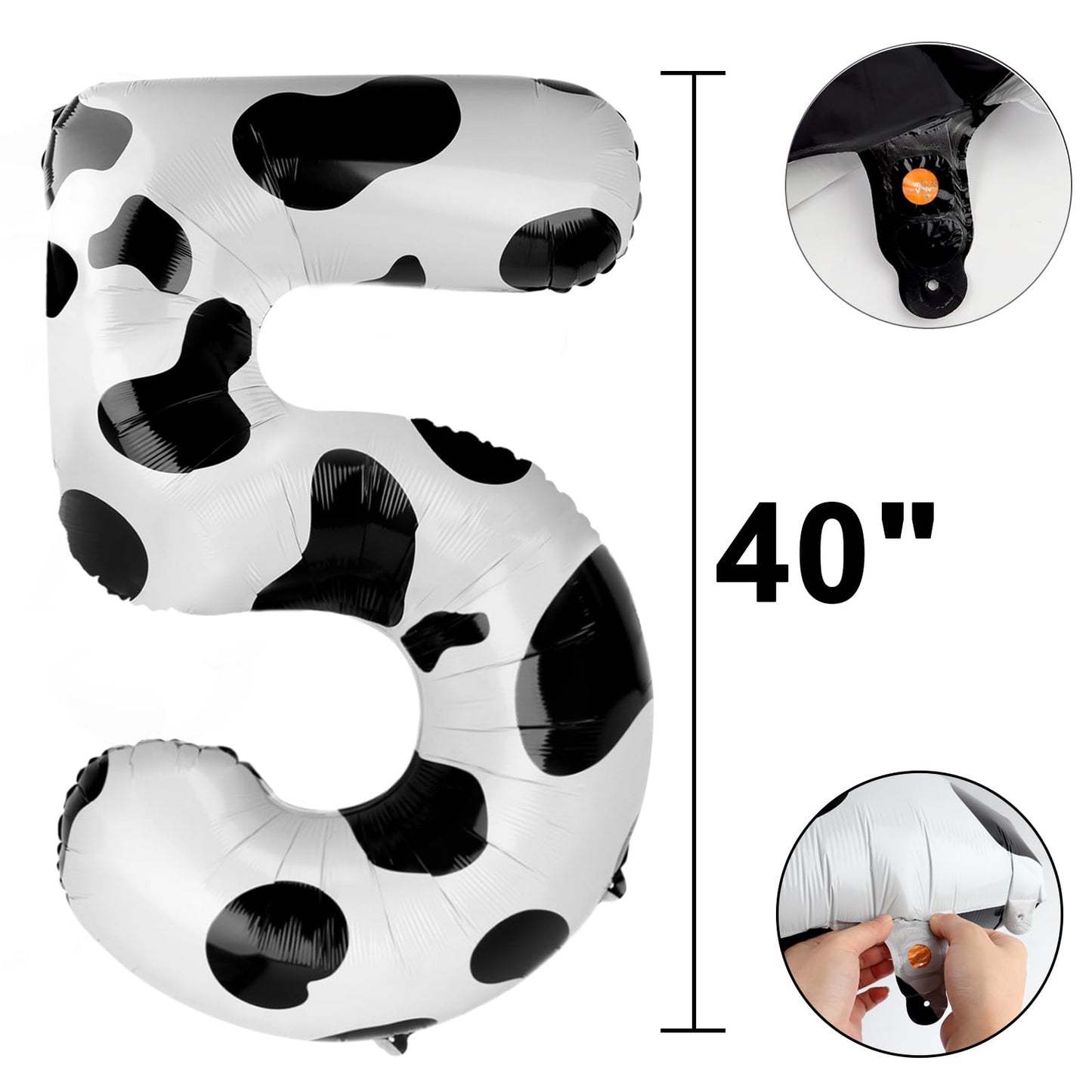 Kelfuoya 40-Inch Cow Print Number 5 Balloon – Jumbo Mylar Foil Birthday Party Decoration