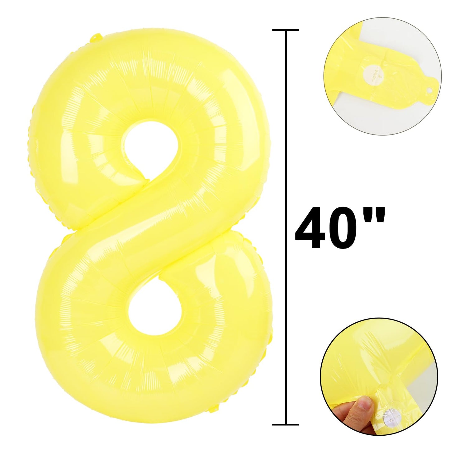 Kelfuoya 40-Inch Macaron Yellow Number 8 Foil Balloon – Giant Digit Balloon for 18th, 28th, 80th Birthday Celebrations
