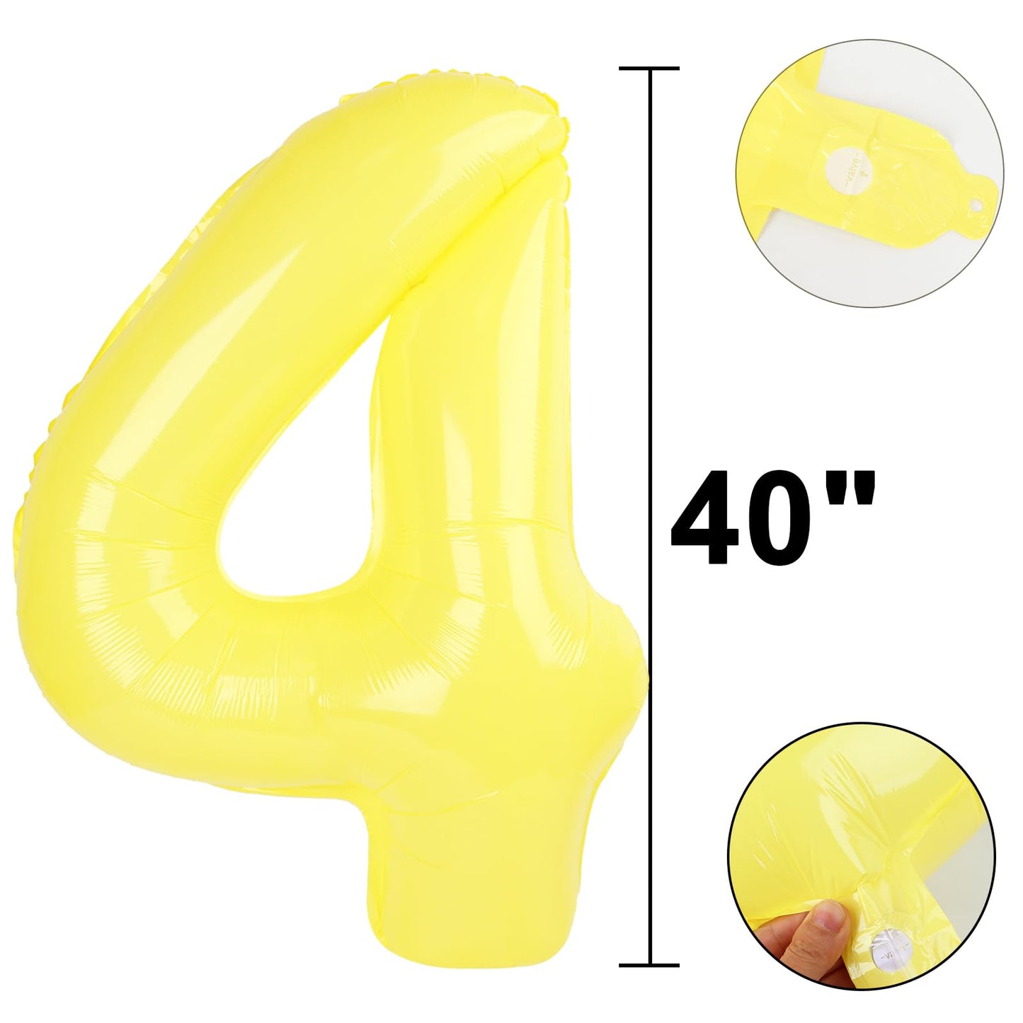 Kelfuoya 40-Inch Macaron Yellow Number 4 Foil Balloon – Giant Birthday & Anniversary Party Decor