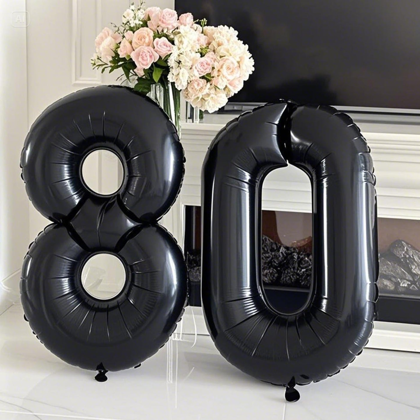 Kelfuoya 40 Inch Black Number 80 Balloon – Jumbo Mylar Foil Helium Balloon for 80th Birthday & Anniversary