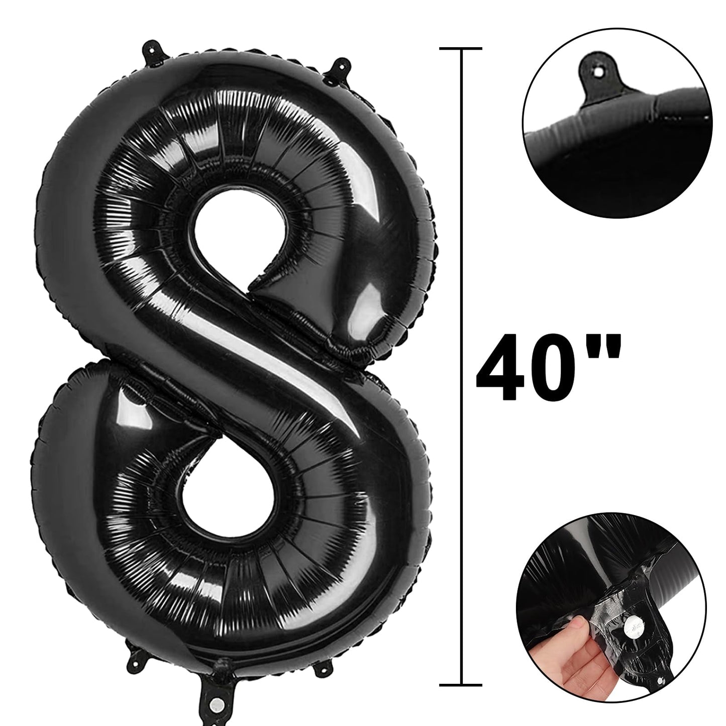 40-Inch Black Number 8 Foil Balloon | Large Mylar Party Balloon for 18th Birthday & 80th Anniversary – Kelfuoya