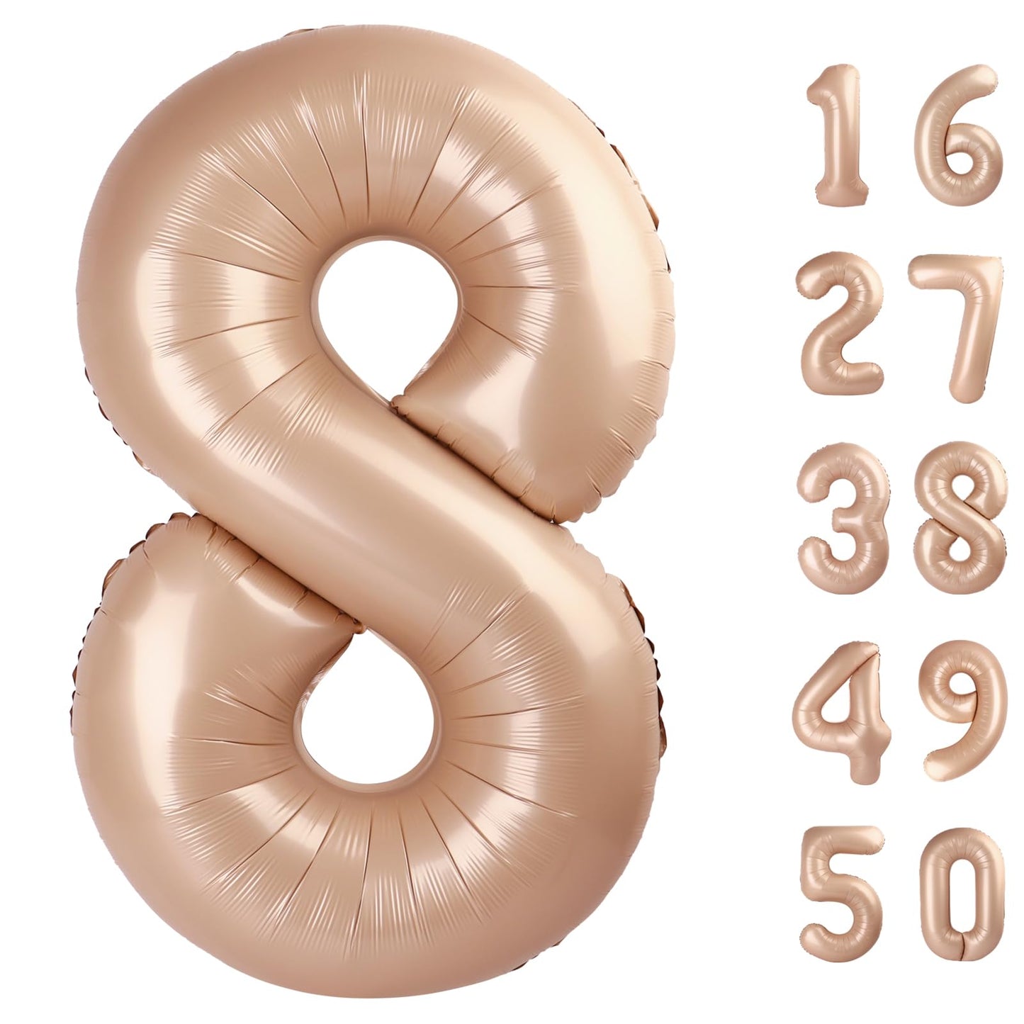 Kelfuoya 40-Inch Giant Caramel Brown Foil Number 8 Balloon — Birthday & Anniversary Party Decor