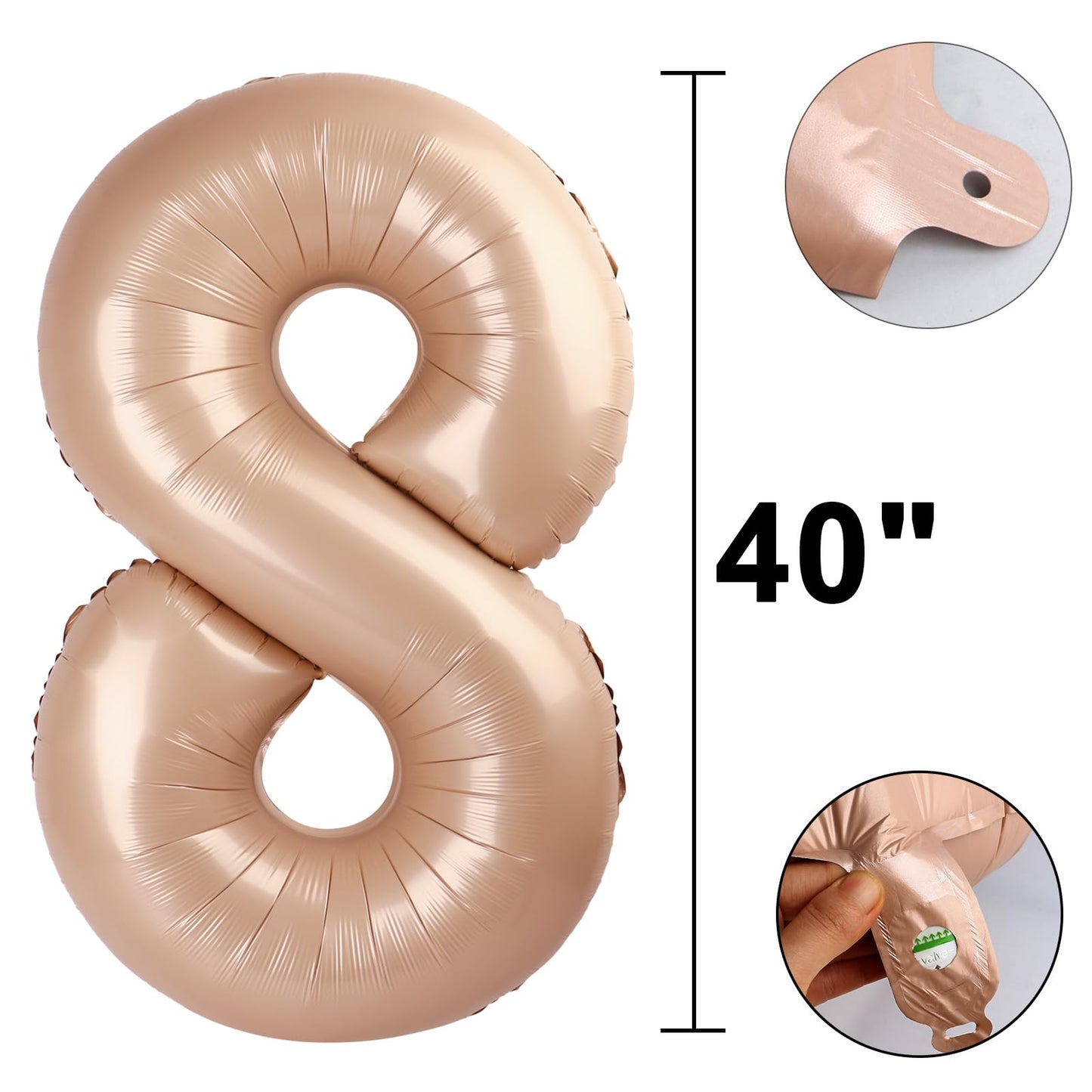 Kelfuoya 40-Inch Giant Caramel Brown Foil Number 8 Balloon — Birthday & Anniversary Party Decor