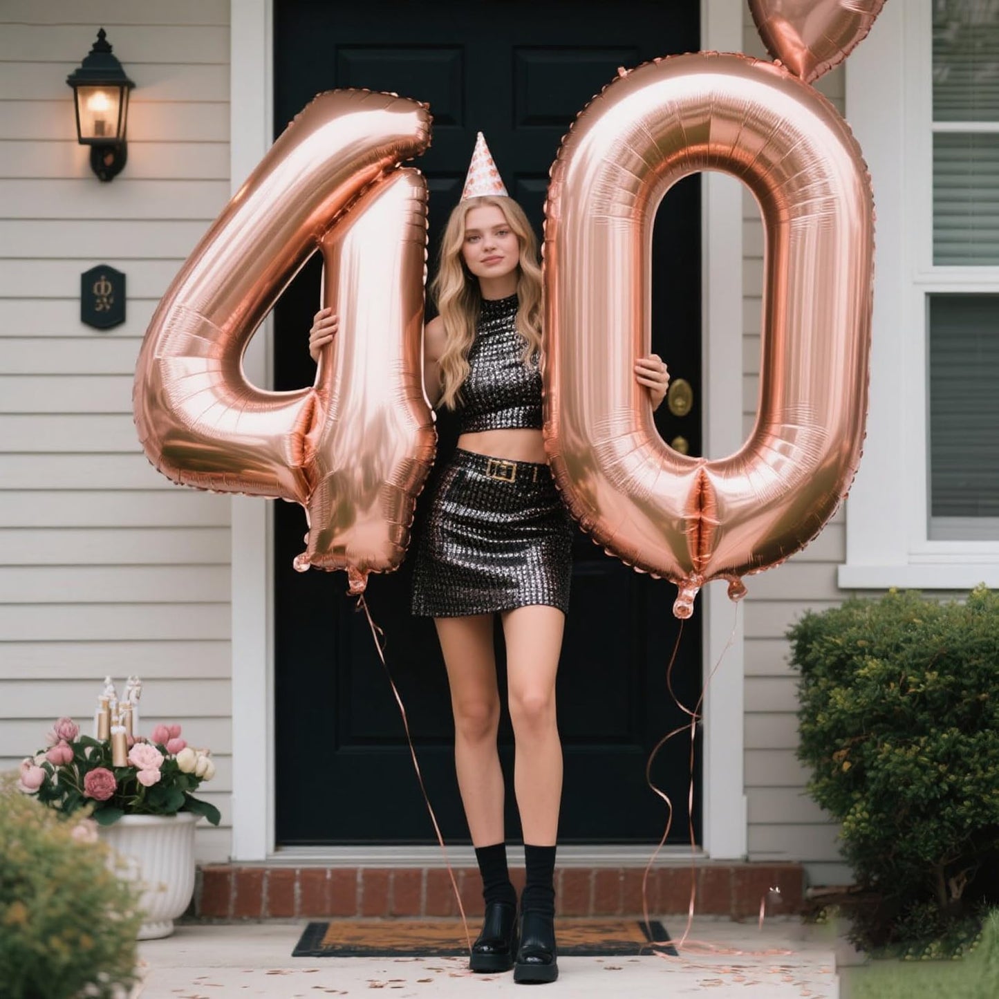 Kelfuoya Rose Gold Number 4 Balloons - 40 Inch Giant Foil Mylar for Birthdays & Celebrations