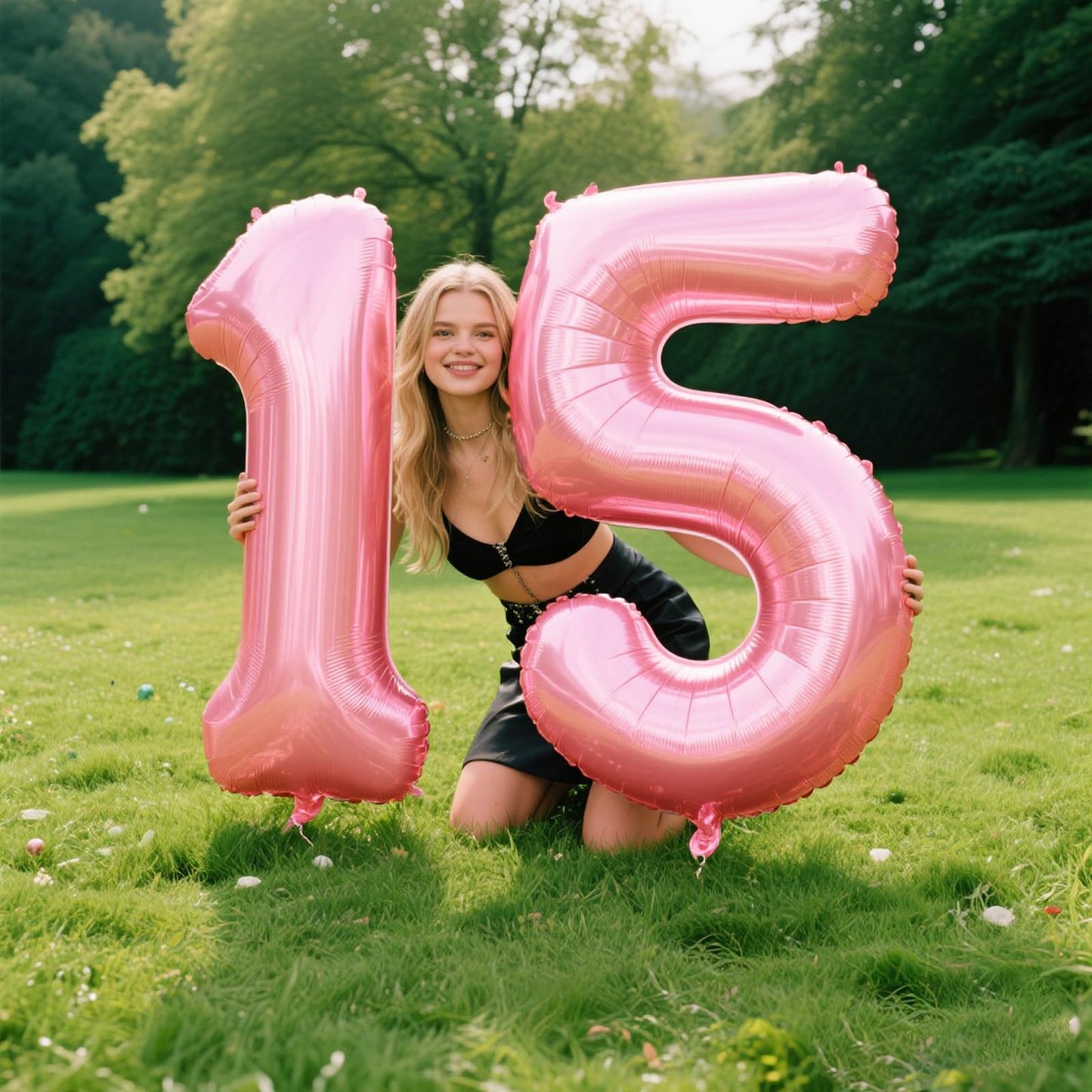 Kelfuoya 40in Pearlescent Pink Number 15 Balloon – 15th Birthday Decor