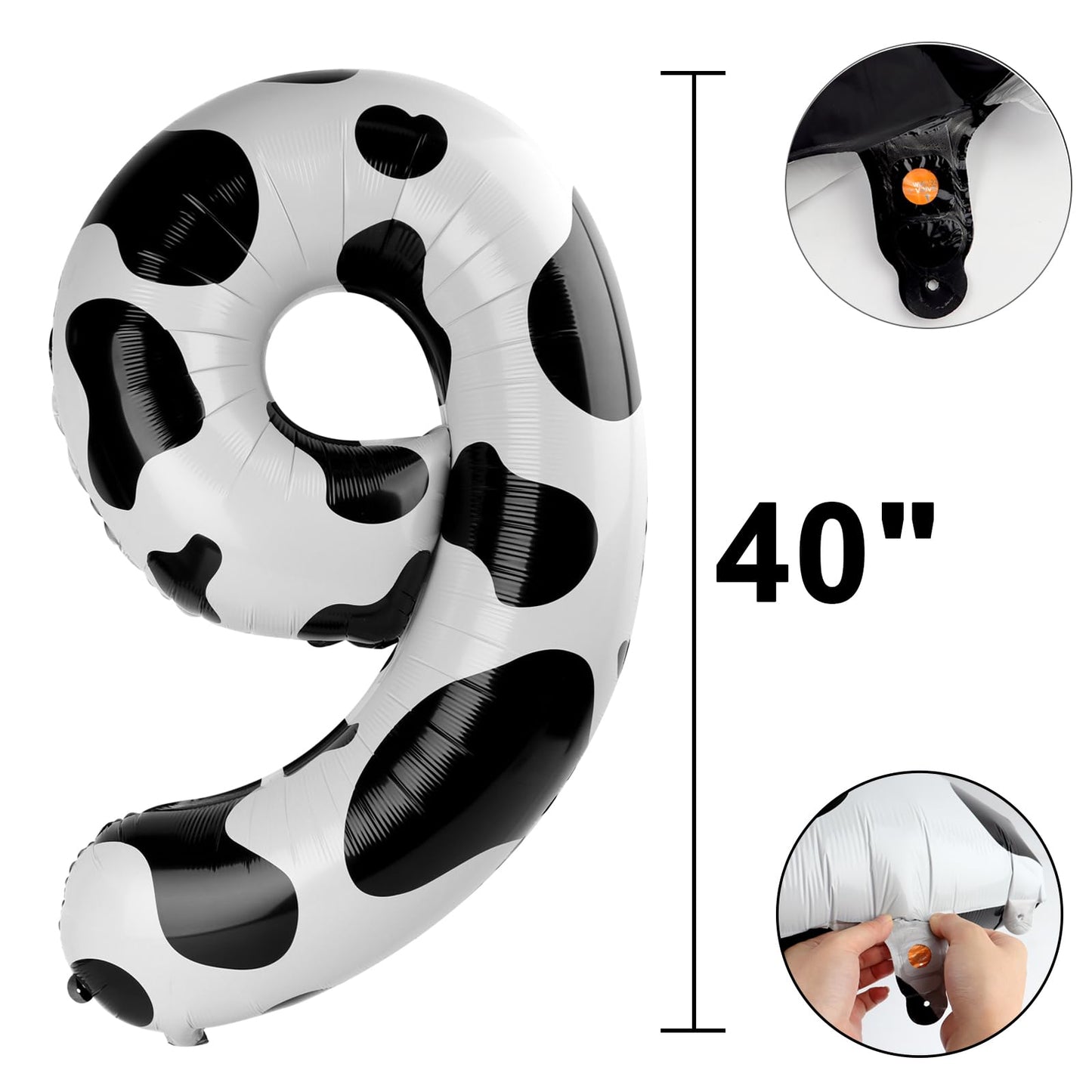 Kelfuoya 40-Inch Cow Print Number 9 Balloon – Jumbo Mylar Foil Balloon for Birthday, Anniversary & Milestones