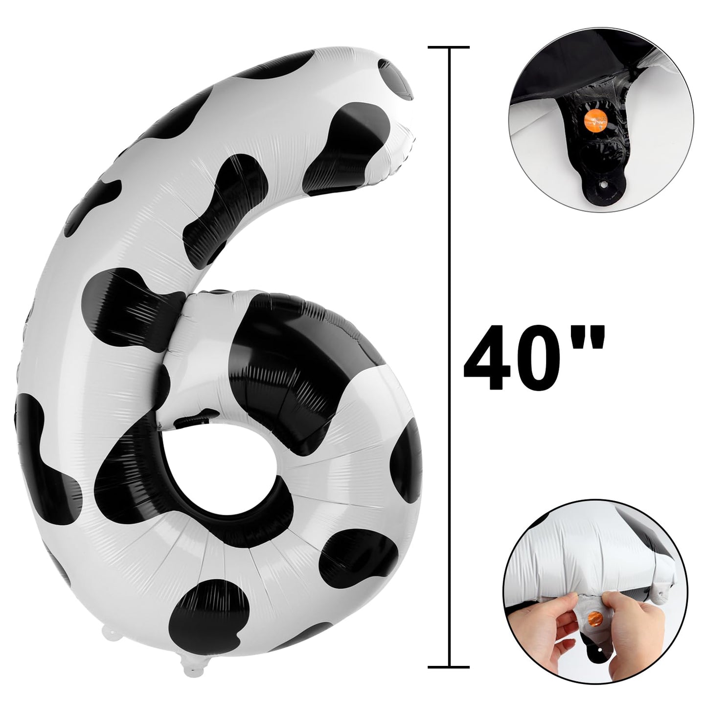 Kelfuoya 40-Inch Cow-Print Number 6 Balloon – Large Foil Mylar Birthday & Anniversary Decor